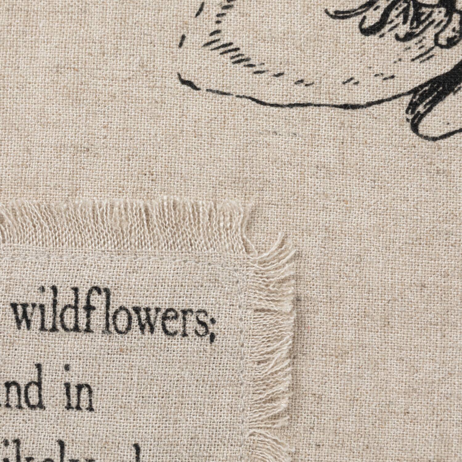 Hello Honey&#xAE; Natural &#x26; Black Text, Flowers &#x26; Bird Designs Linen Blend Lumbar Pillow