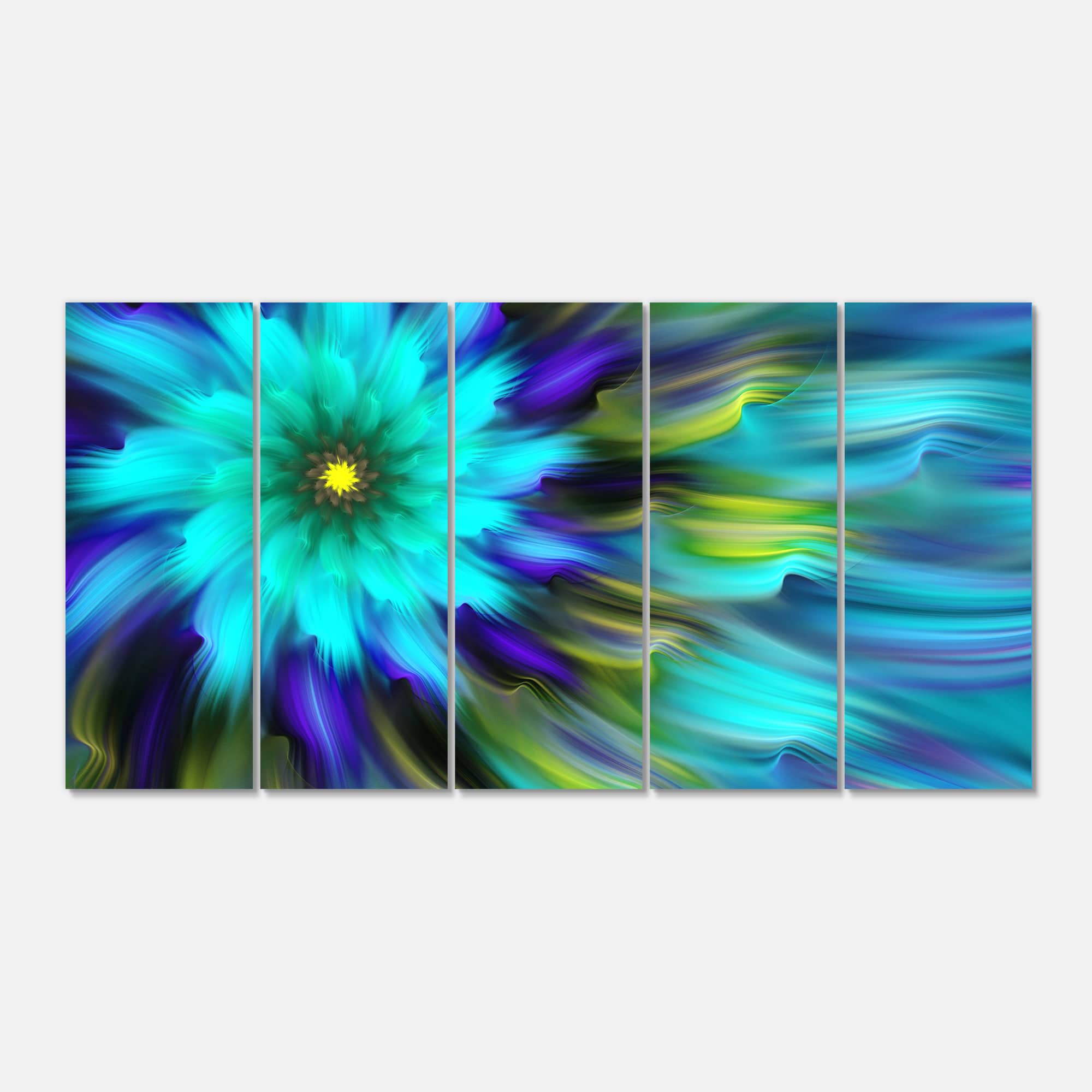 Designart - Massive Blue Green Fractal Flower - Floral Canvas Art Print