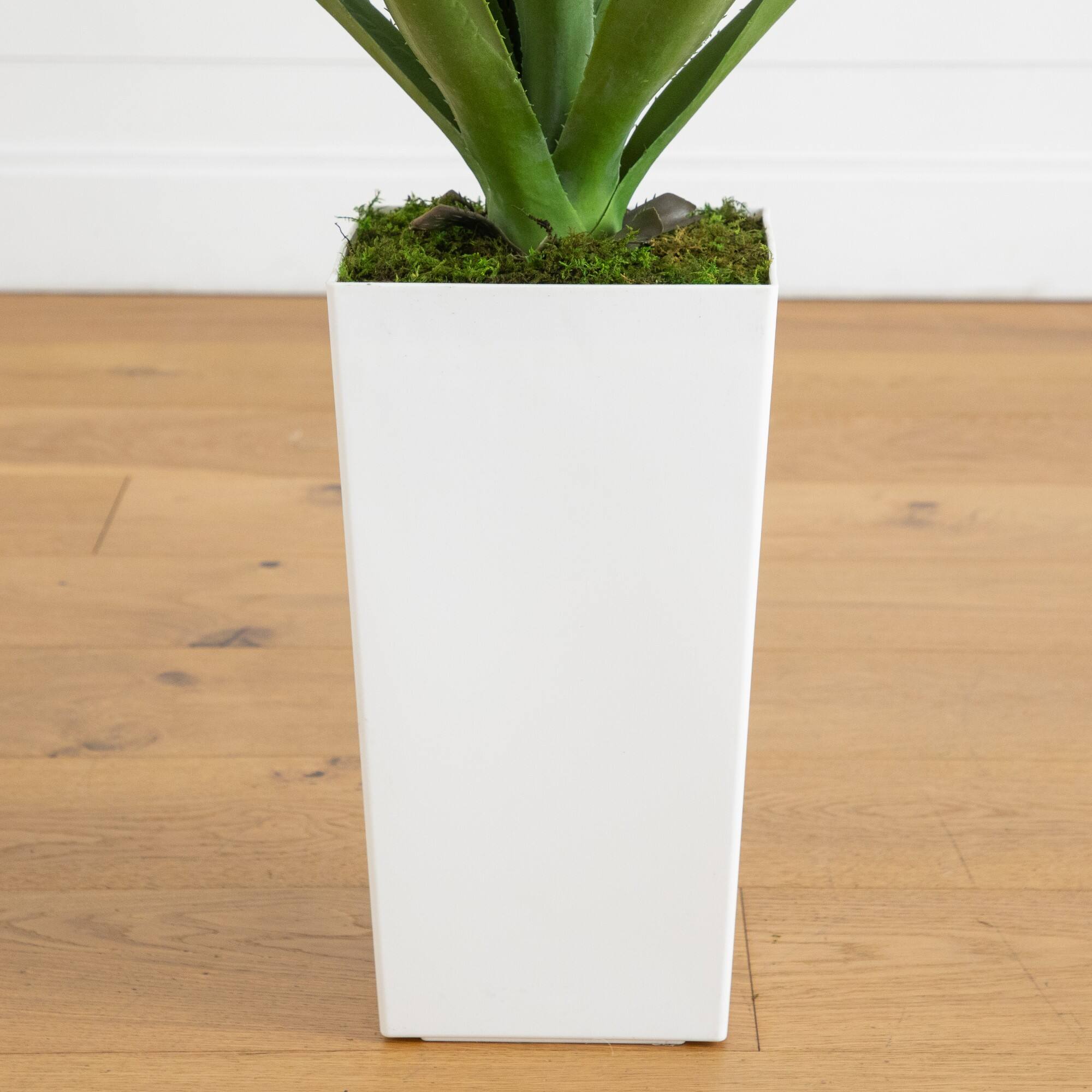 37" UV Resistant Artificial Agave Plant in White Tower Planter (Indoor/Outdoor)