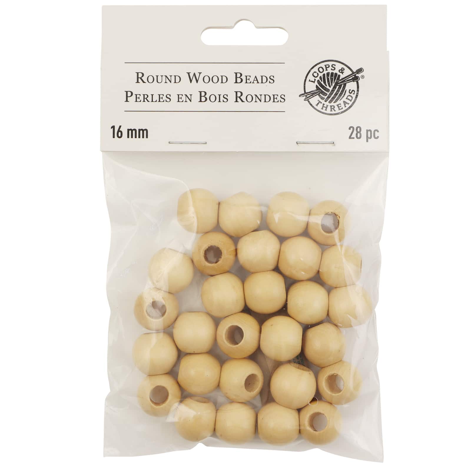 12 Packs: 28 ct. (336 total) Natural Wood Round Beads, 16mm by Loops &#x26; Threads&#xAE;