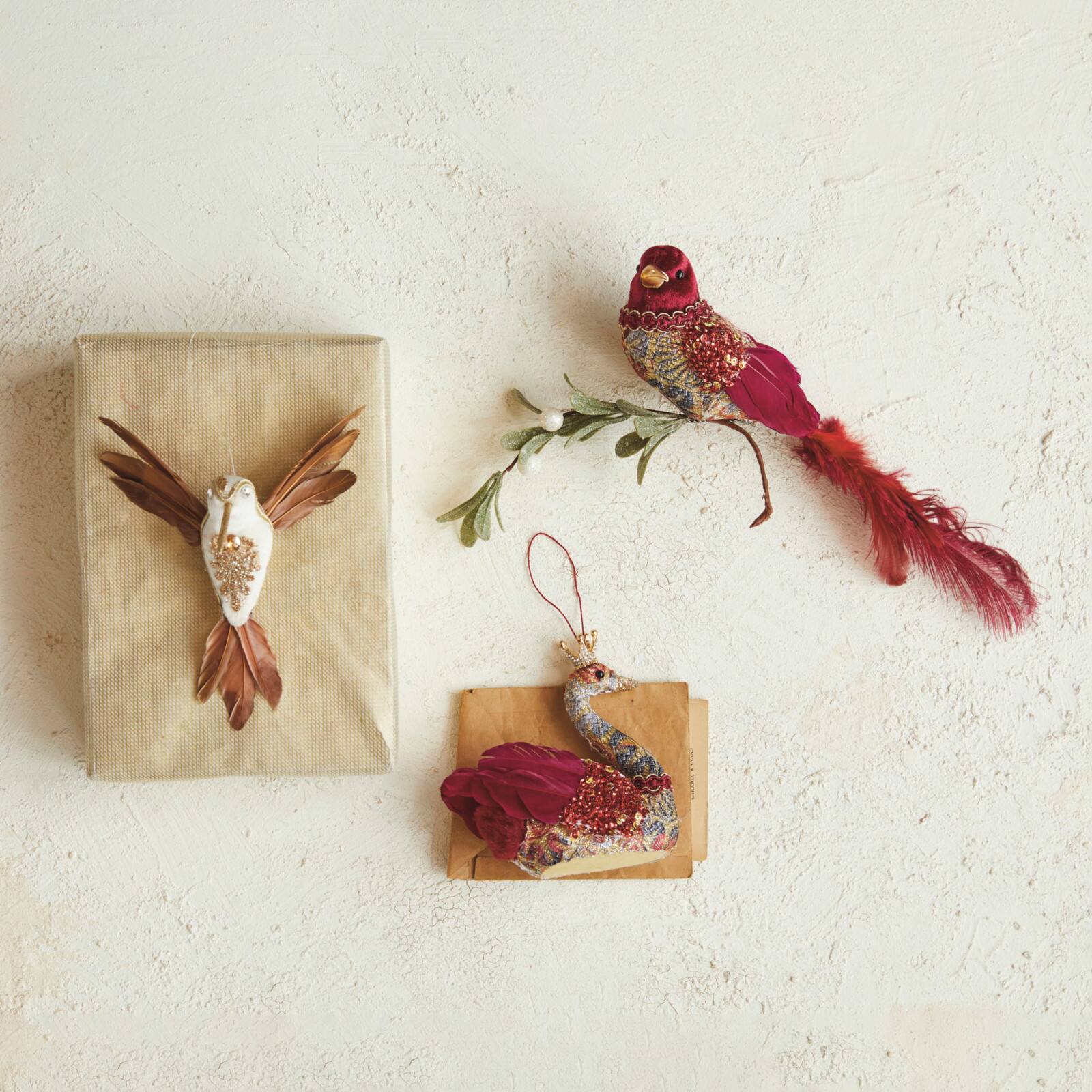 Hello Honey® 5" Feather Swan Ornament with Crown, Glitter & Sequins