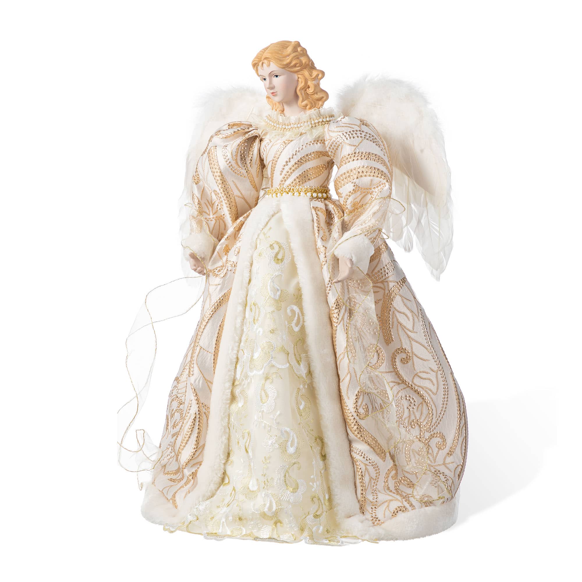 Glitzhome&#xAE; 24&#x22;H Faux Fur &#x26; PVC Christmas Elegant Angel Tree Topper with Porcelain Face