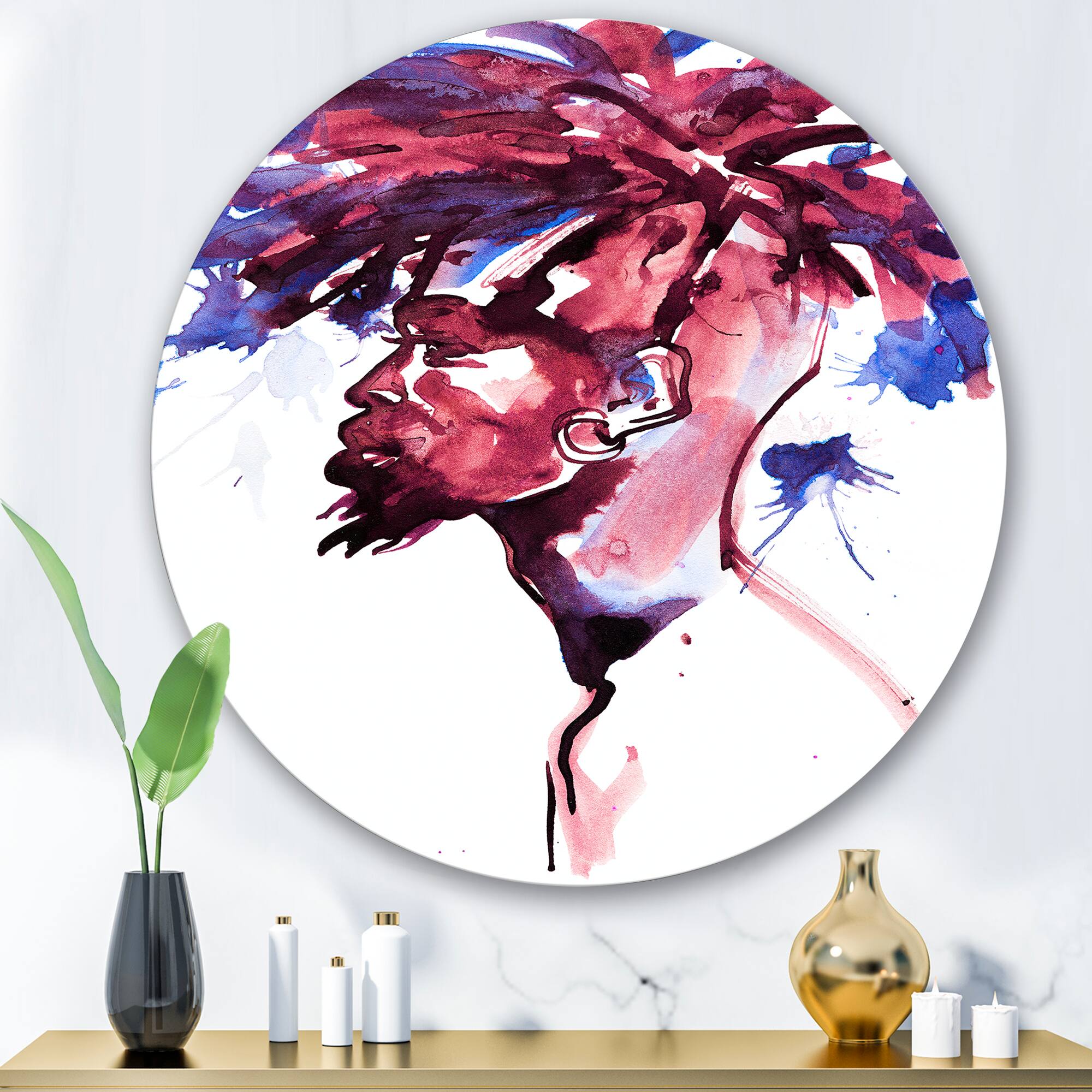 Designart - Handsome African Man Fashion Portrait of Young Guy - Modern Metal Circle Wall Art