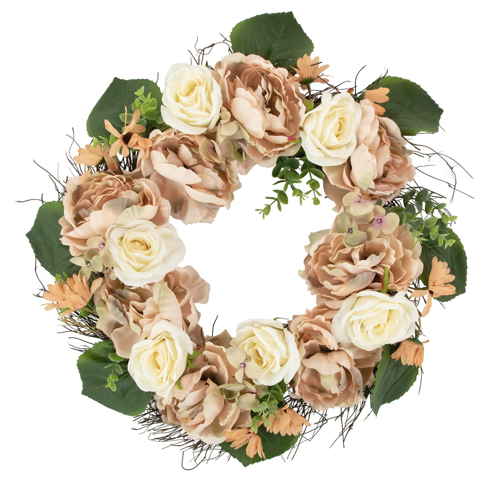 Peach and White Floral Fall Harvest Artificial Wreath 22"