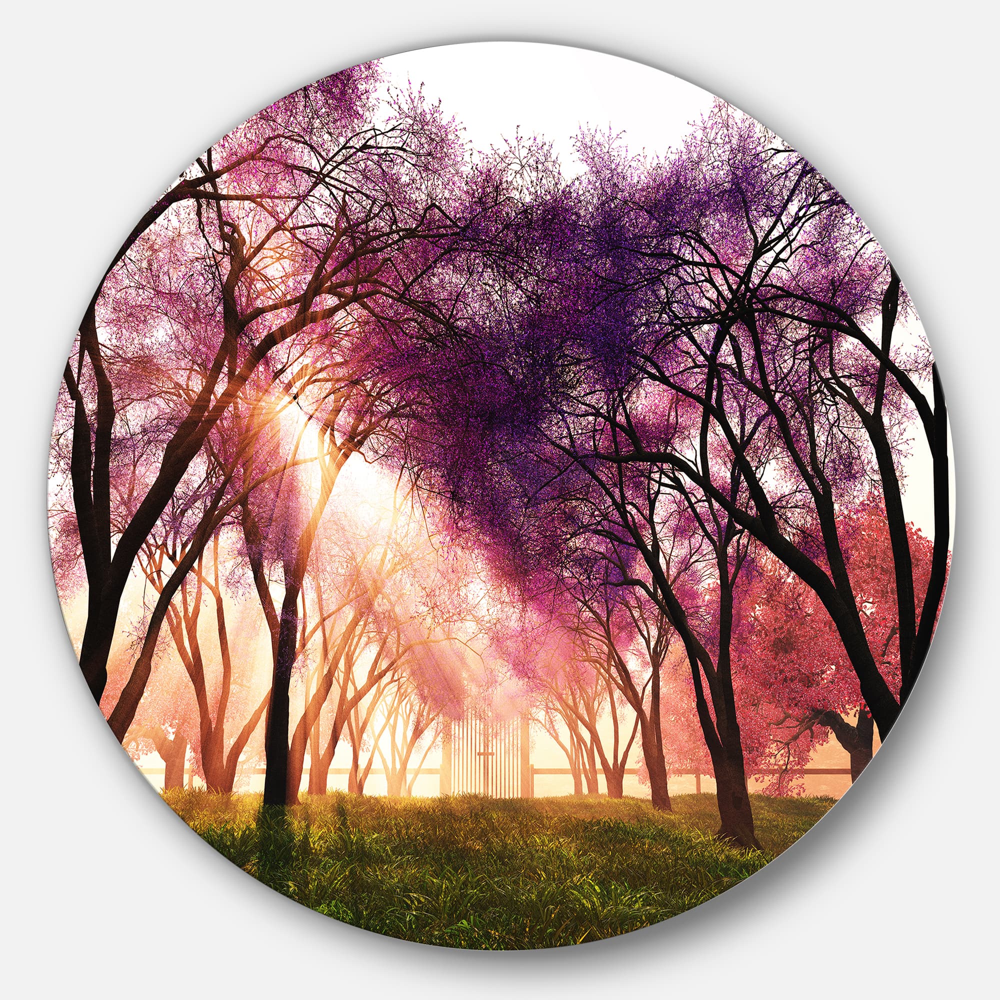 Designart - Cherry Blossoms Japan Garden' Disc Landscape Metal Circle Wall Art