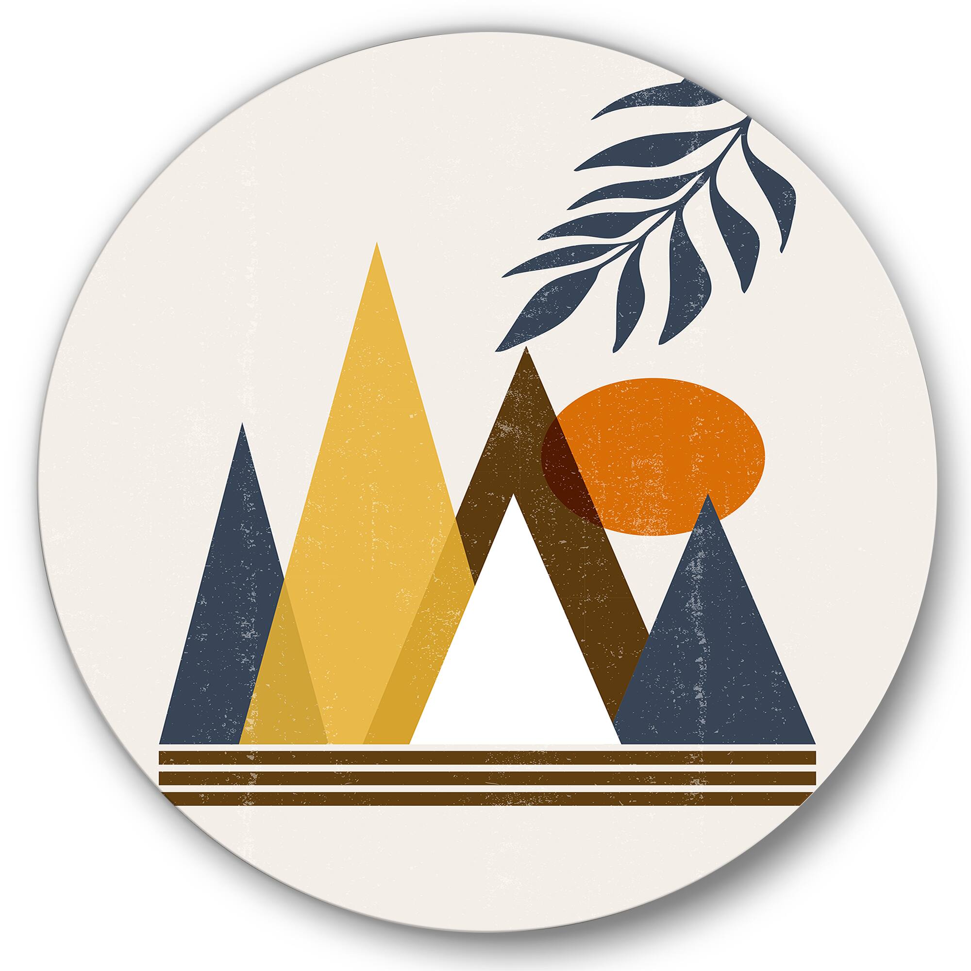 Designart - Abstract Sun and Moon In Mountains I - Modern Metal Circle Wall Art