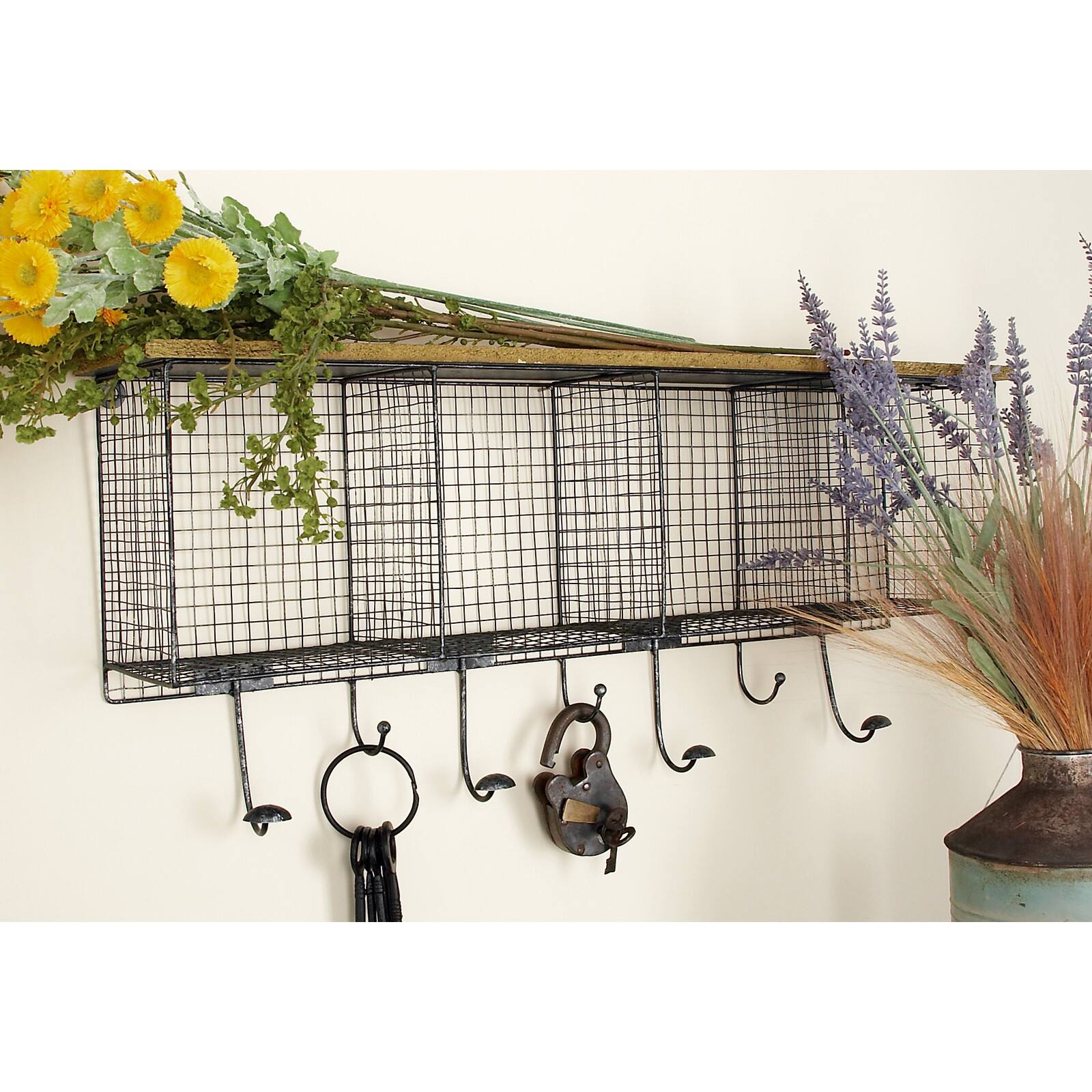 Black Iron Farmhouse Wall Hooks With Shelf