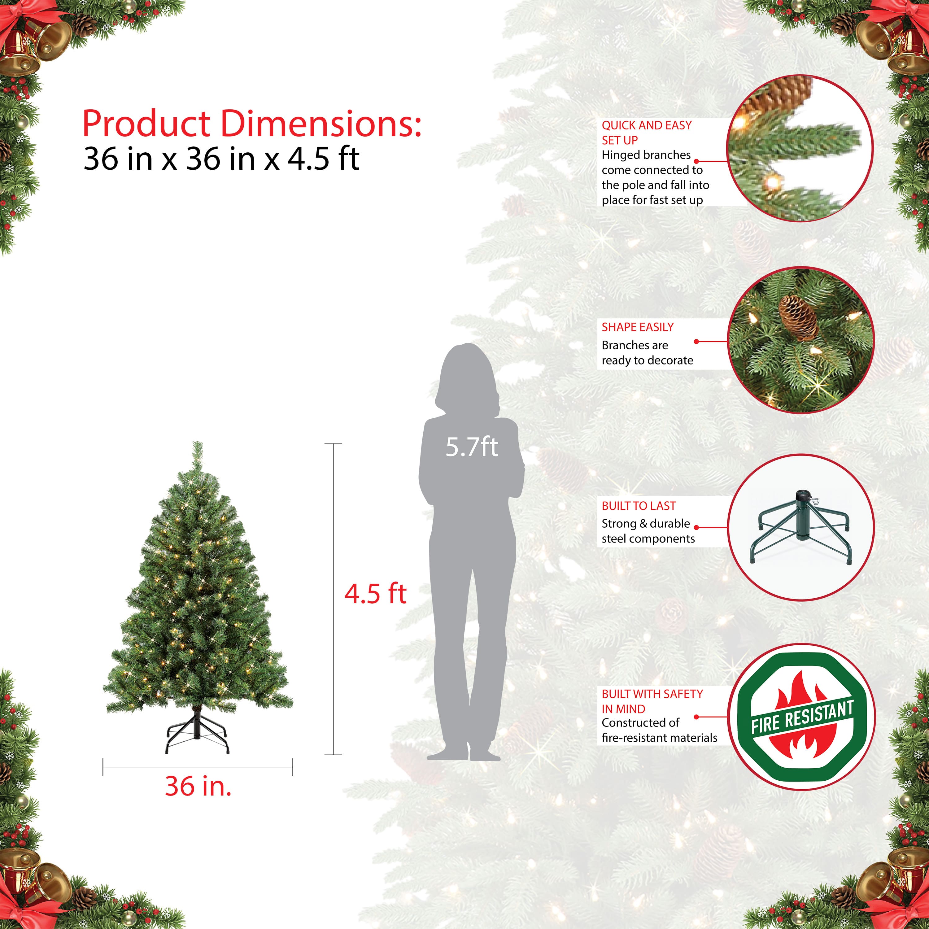 4.5ft. Pre-Lit Northern Fir Artificial Christmas Tree, Clear Lights