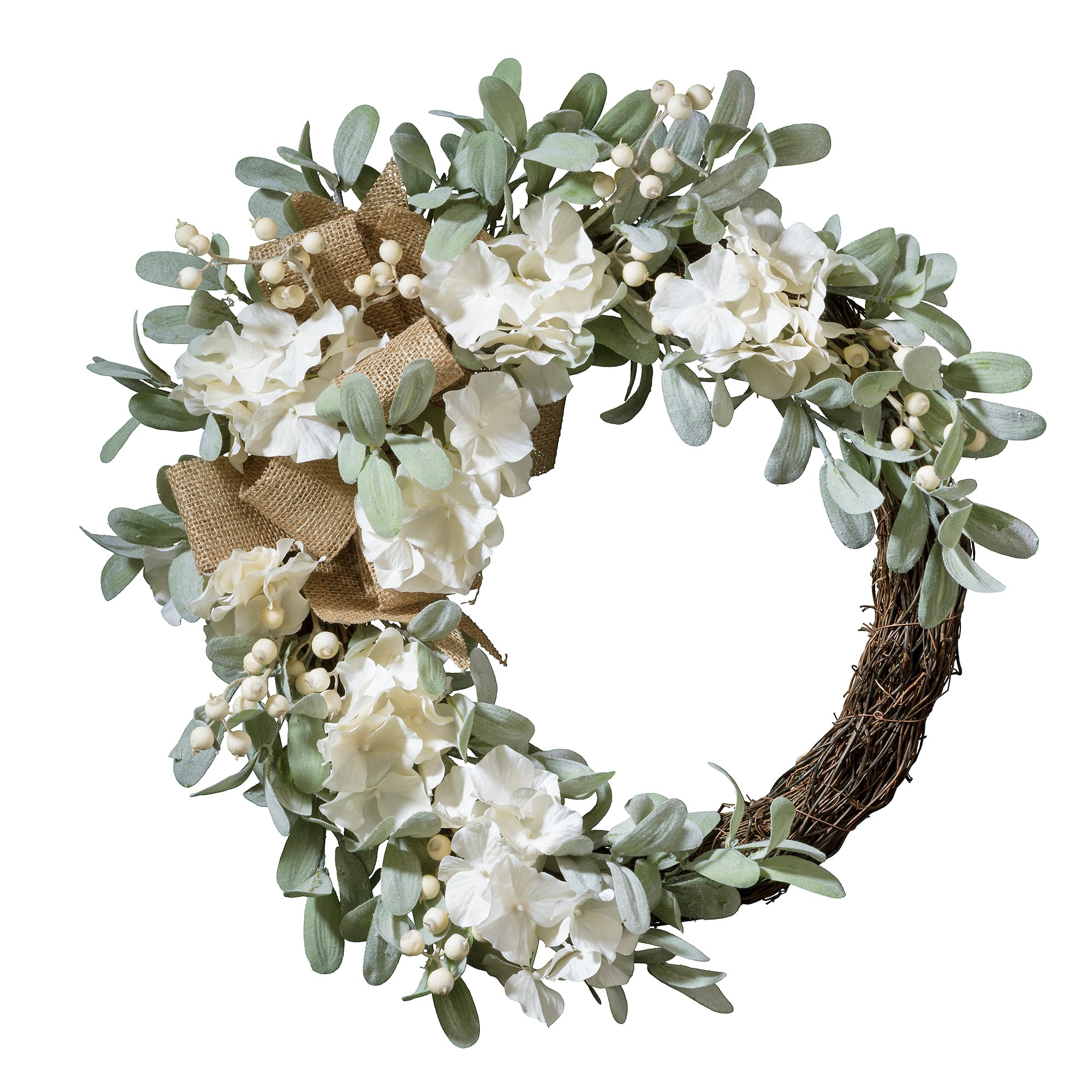 Haute Decor 22&#x22; Cream Crescent Hydrangea Wreath  