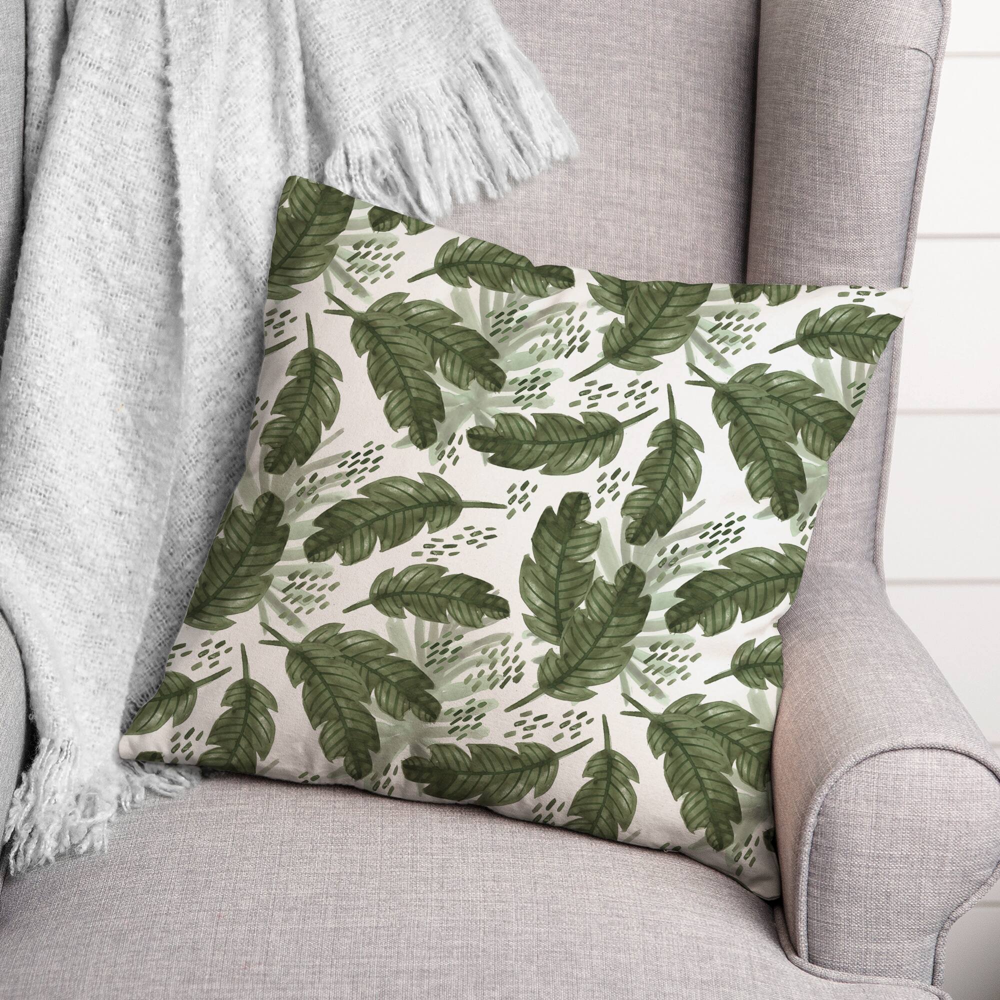 Tropical Leaves Pattern 18&#x22; x 18&#x22; Throw Pillow