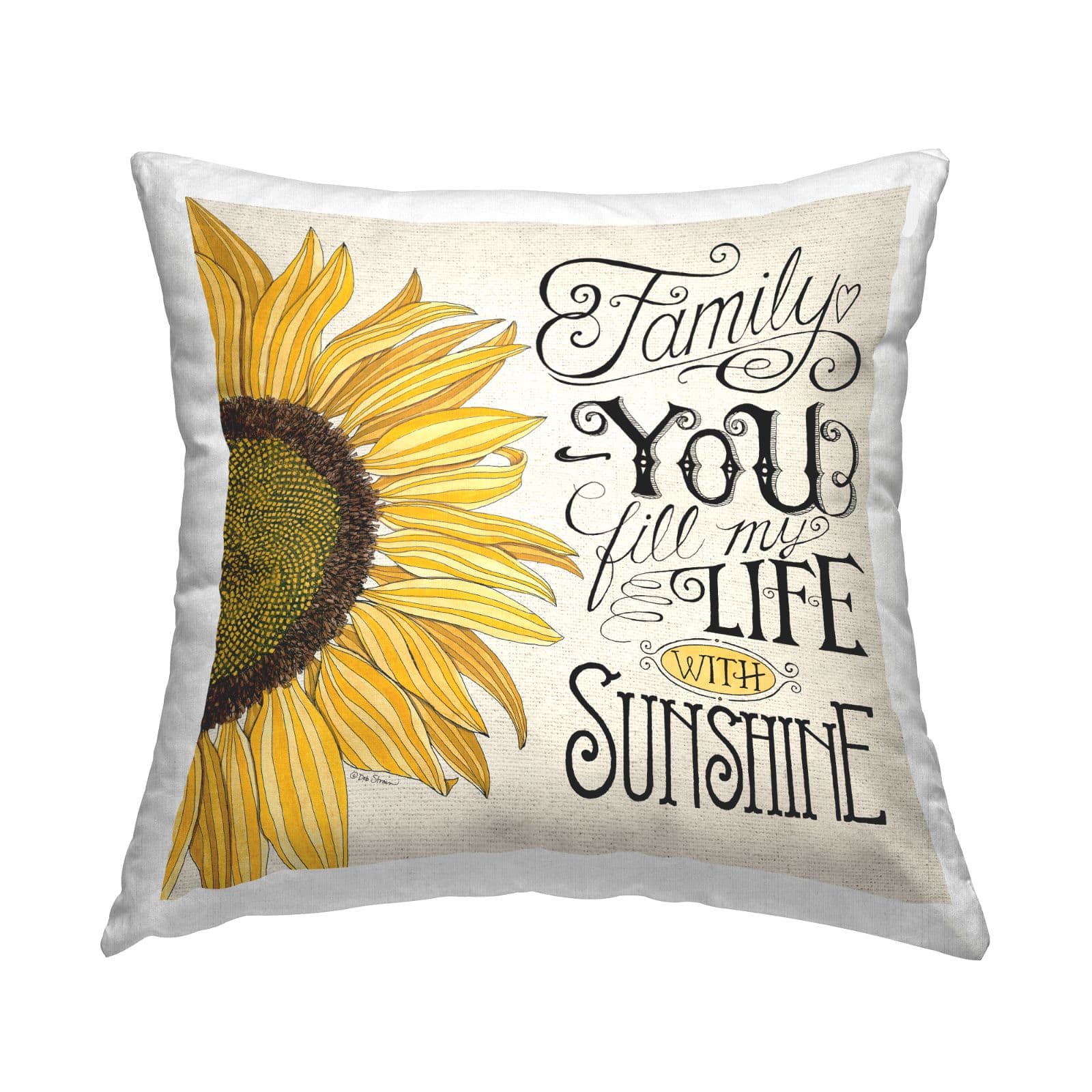 Stupell Industries Vintage Family Inspirational Happiness Sunflower Quote Throw Pillow, 18" x 18"