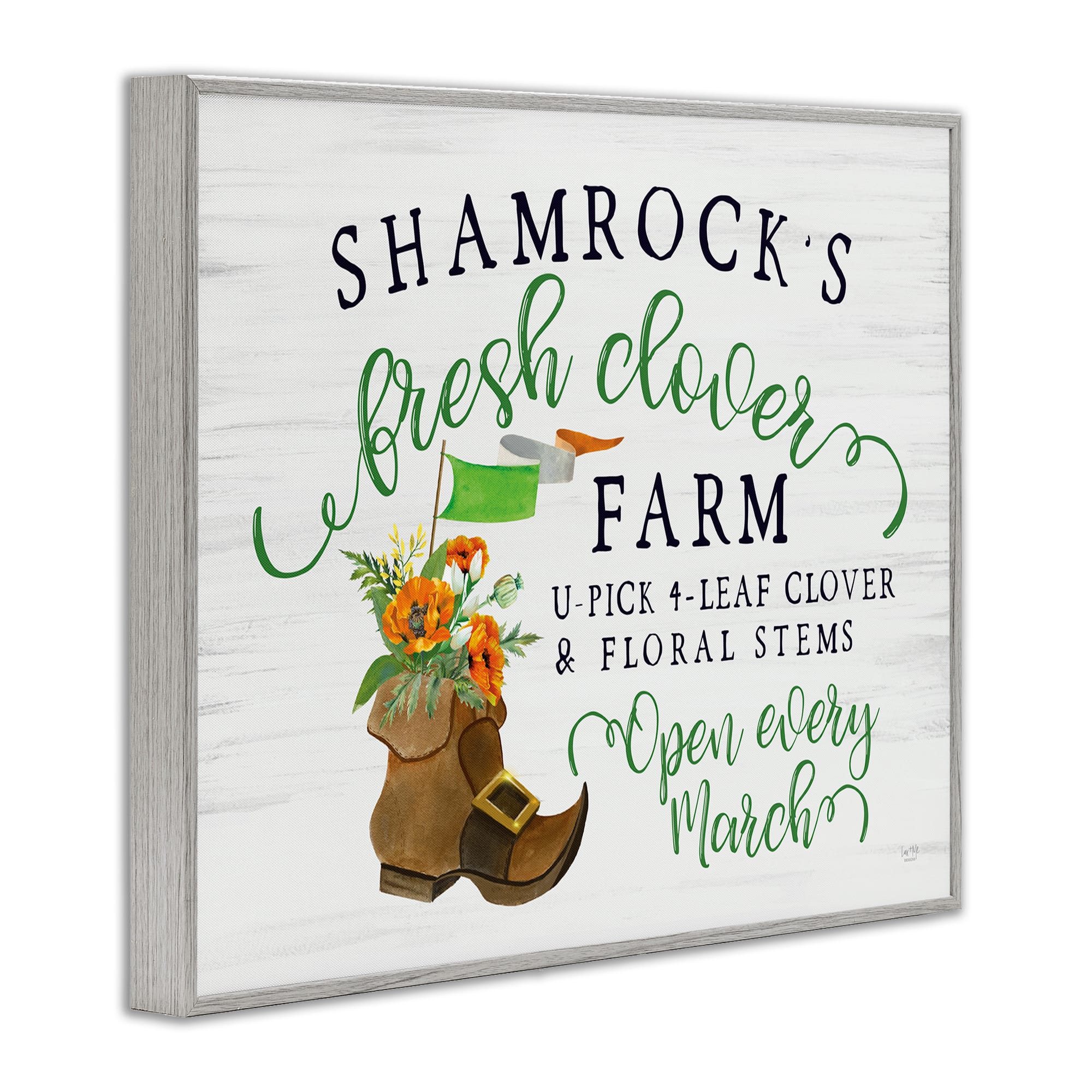 Stupell Industries Shamrock Clover Farm Typography Sign Grainy Pattern Framed Giclee Art