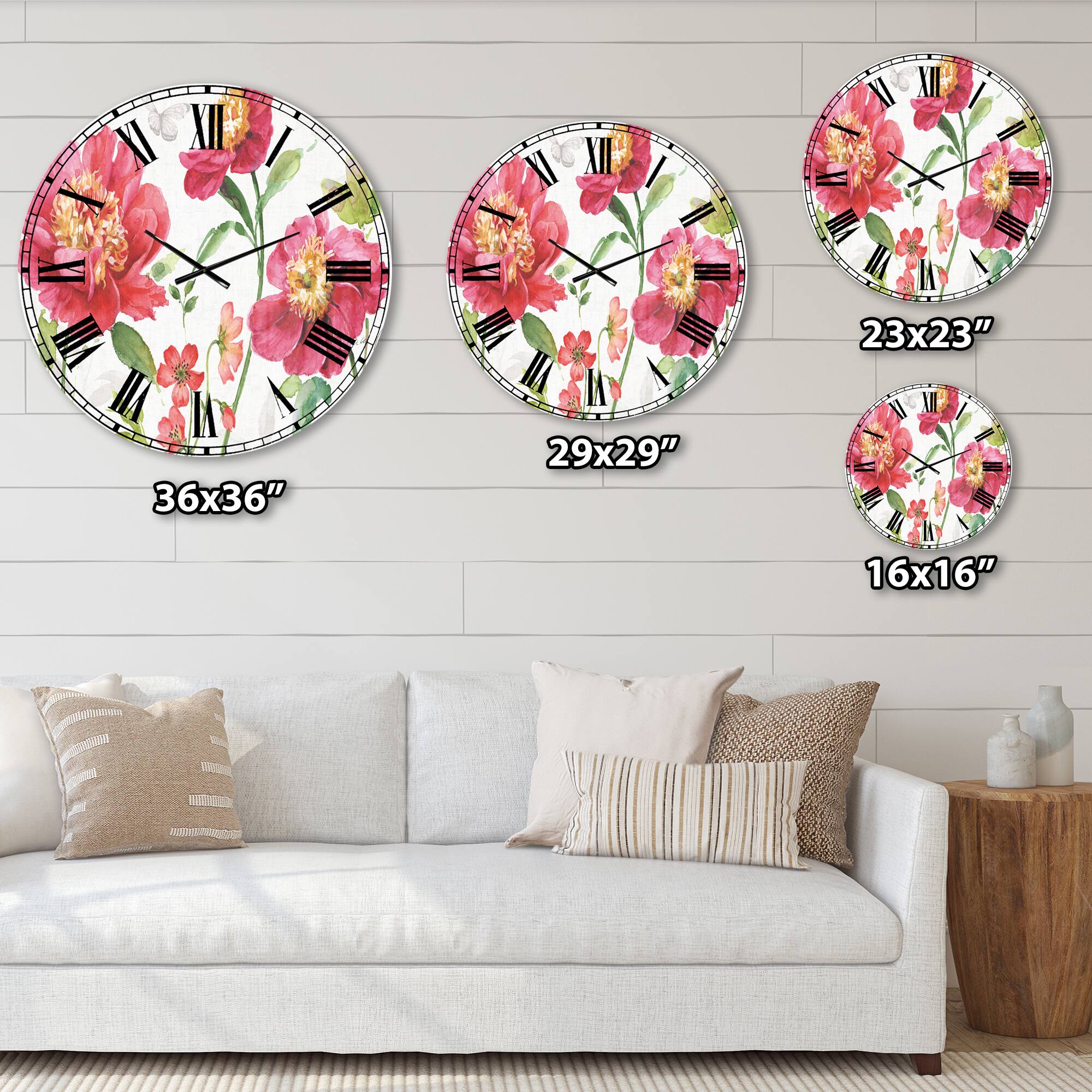 Designart 'Red Springflowers And Handpainted Butterfly Traditional Wall Clock