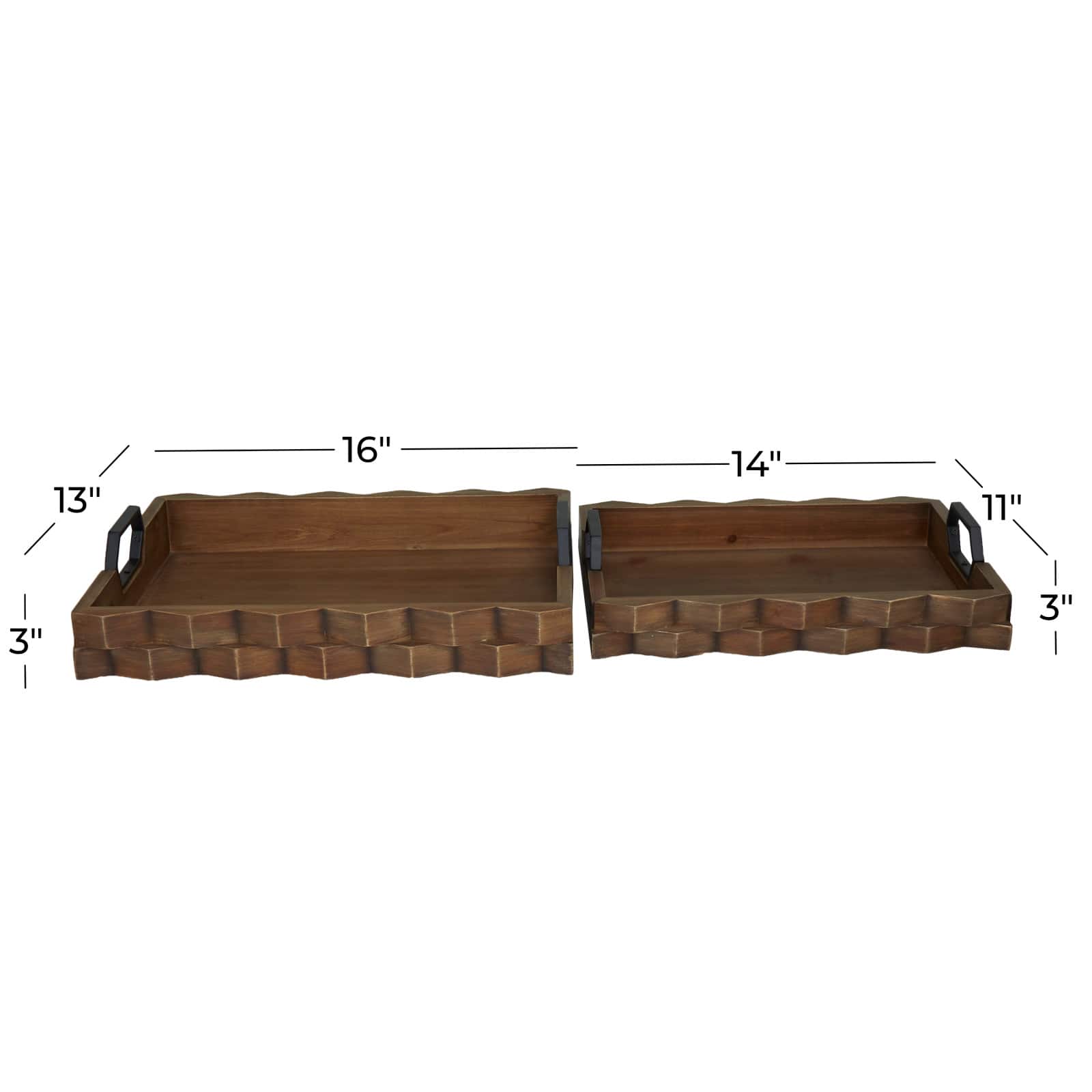 Dark Brown Modern Tray, Set of 2" 14", 16"