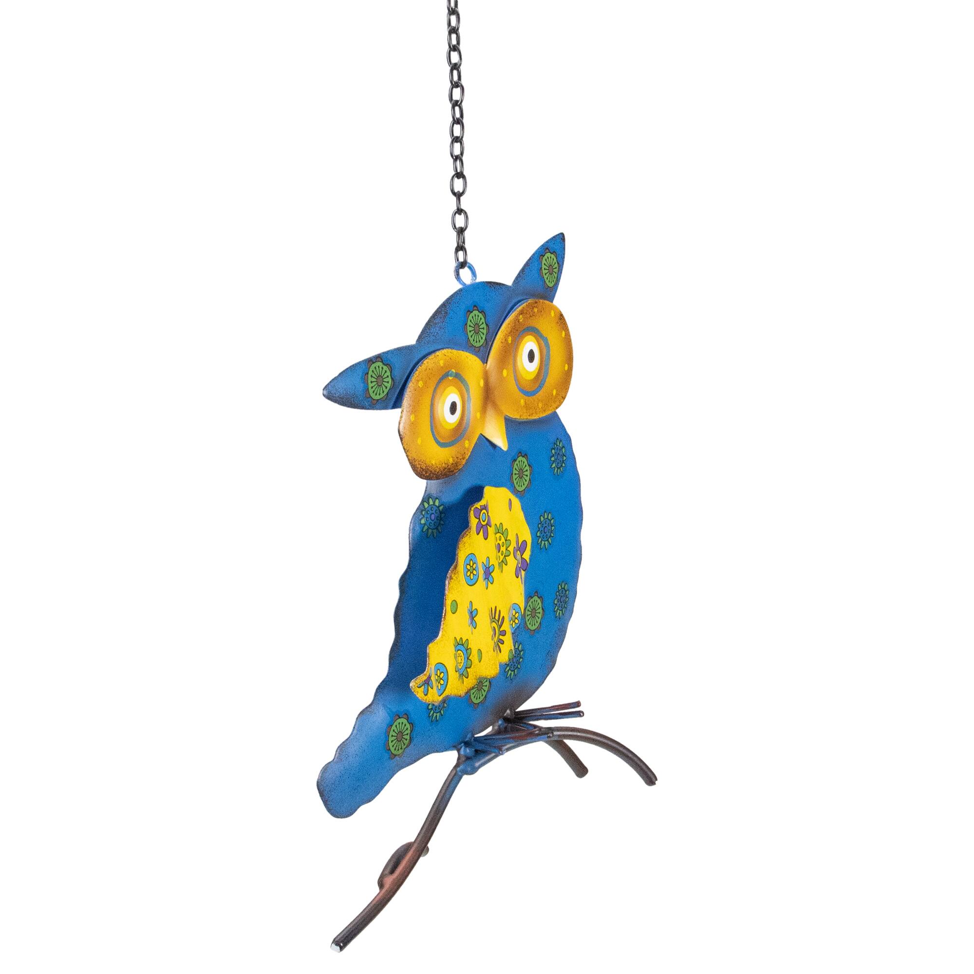 8" Blue & Yellow Metal Outdoor Wall Hanging Owl