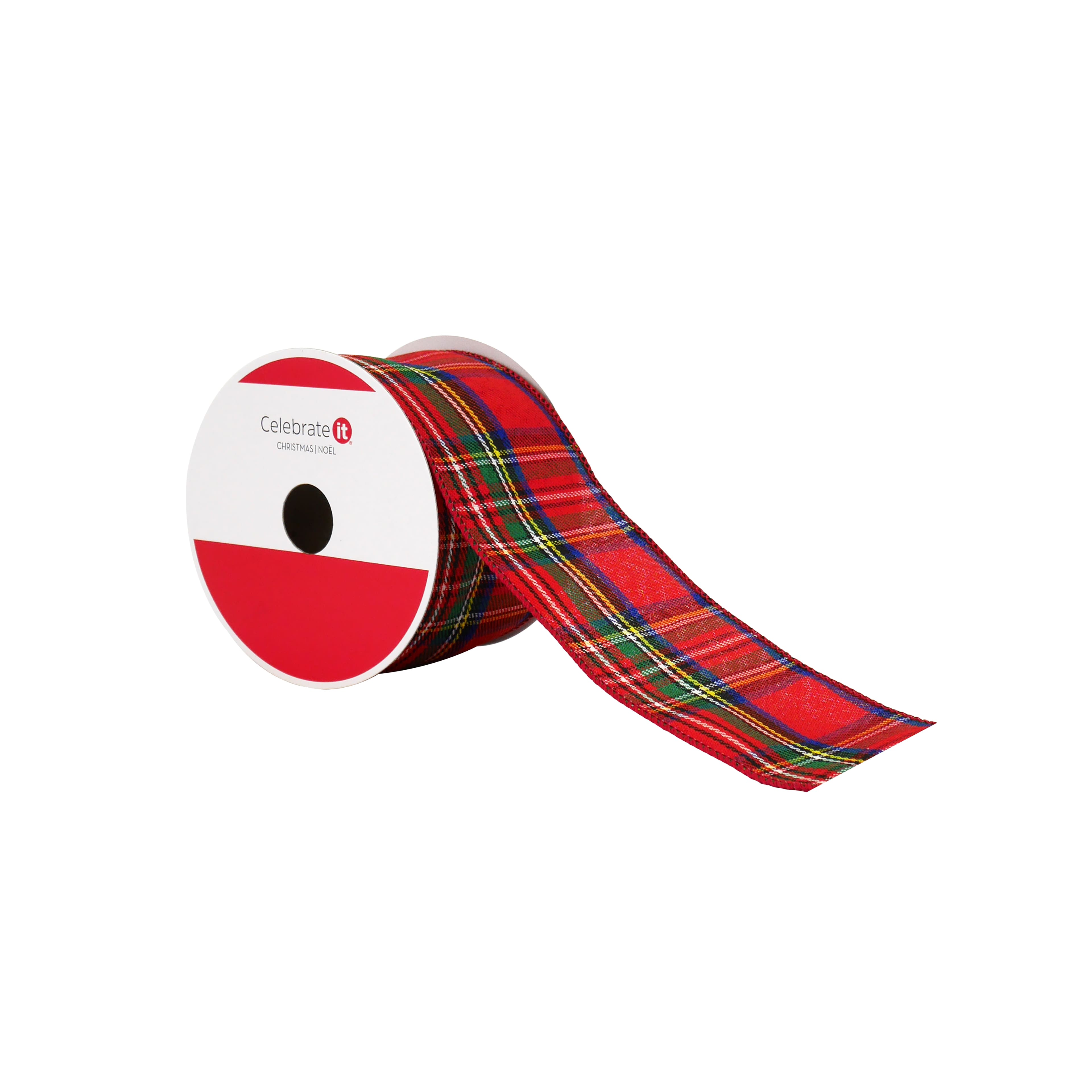 2.5&#x22; x 20ft. Red Tartan Wired Ribbon by Celebrate It&#xAE;