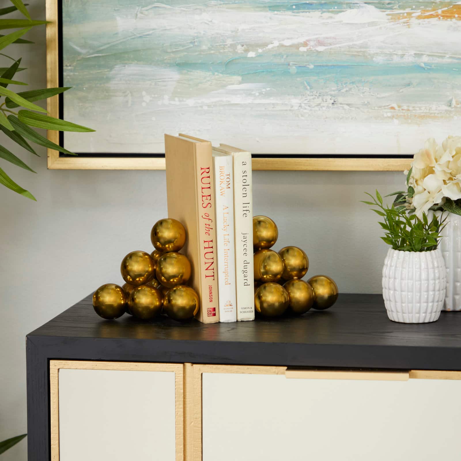 The Novogratz 5&#x22; Gold Stainless Steel Stacked Orb Bookends Set