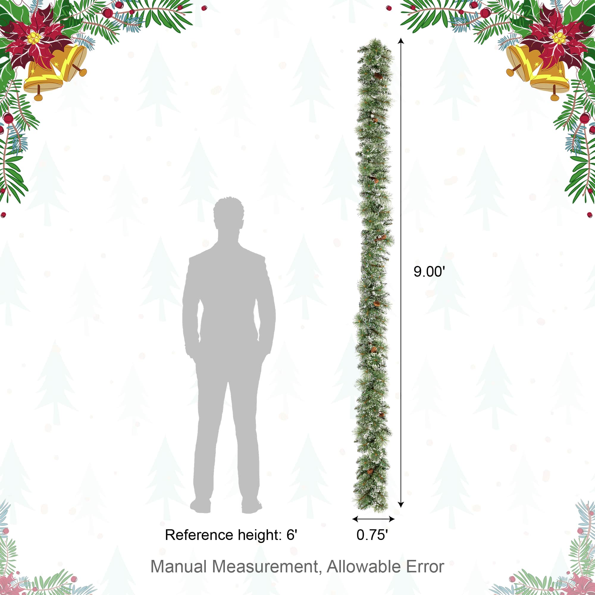 Glitzhome&#xAE; 9ft. Pre-Lit Frosted Greenery Pinecones Christmas Garlands with Timers, 2ct.