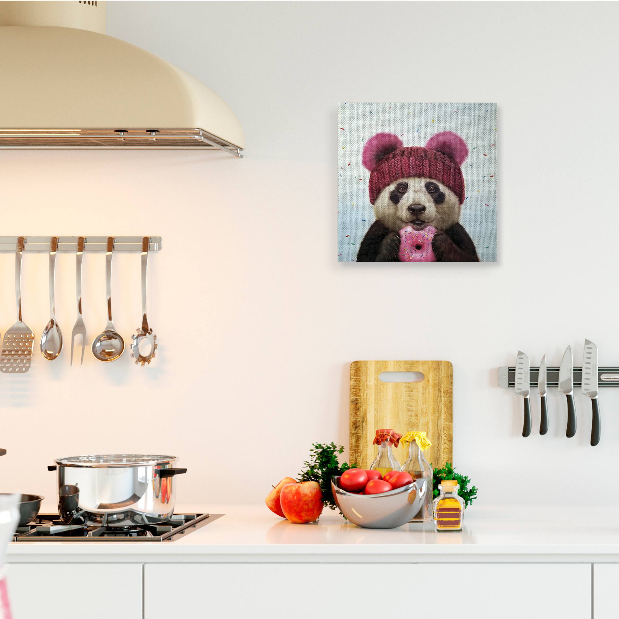 Stupell Industries Happy Panda Bear with Pink Sprinkle Donut Canvas Wall Art