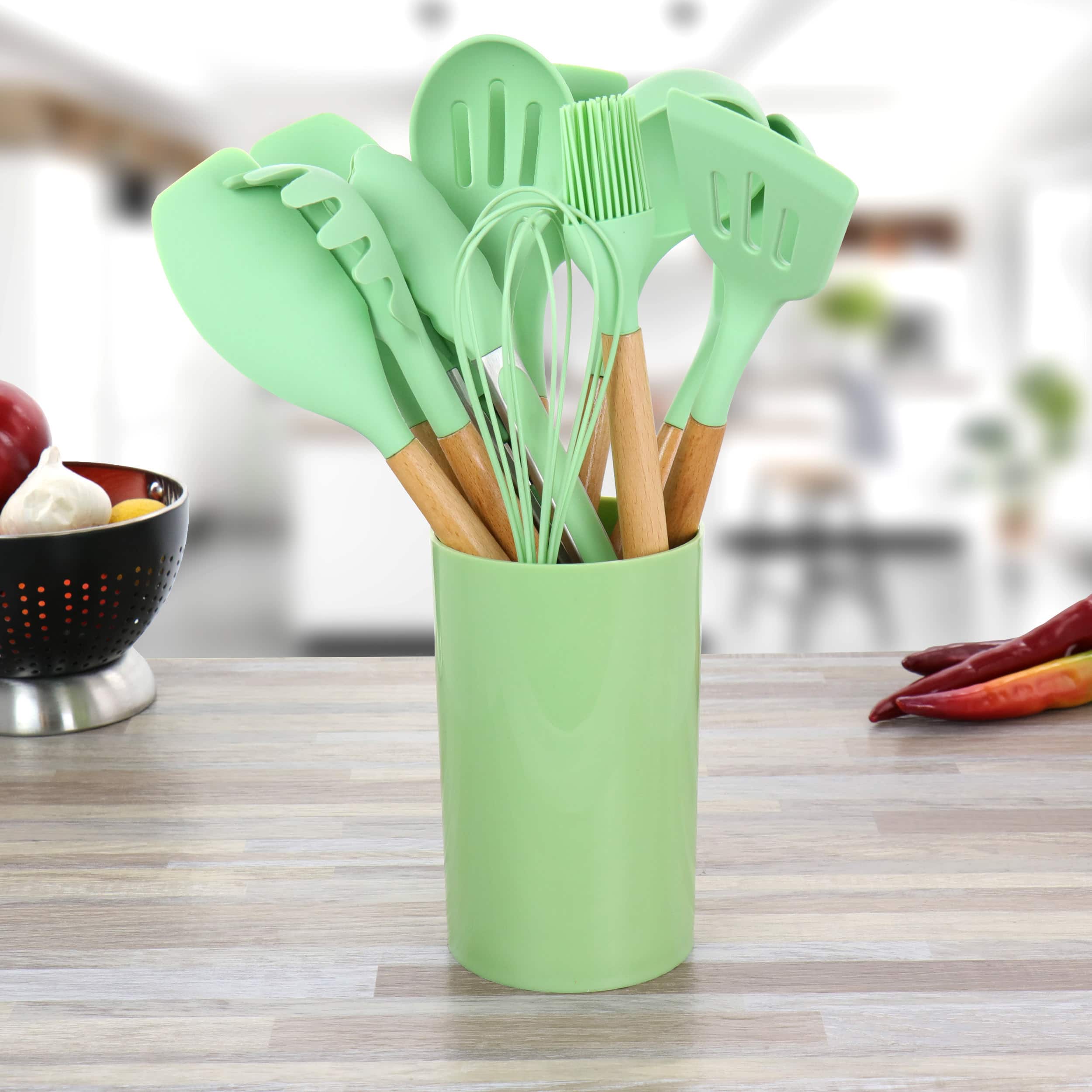 MegaChef Mint Green Silicone & Wood Cooking Utensils Set, 12ct.