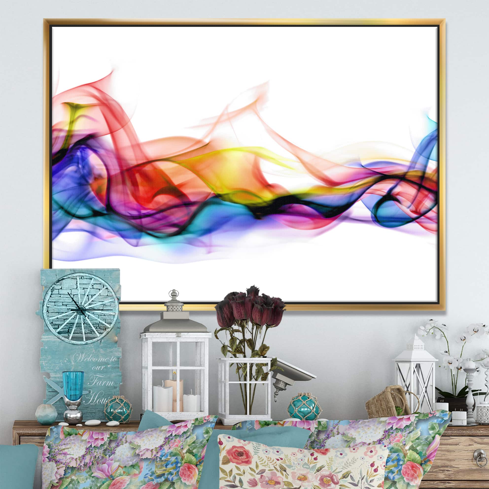 Designart - Abstract Smoke - Contemporary Framed Canvas Artwork