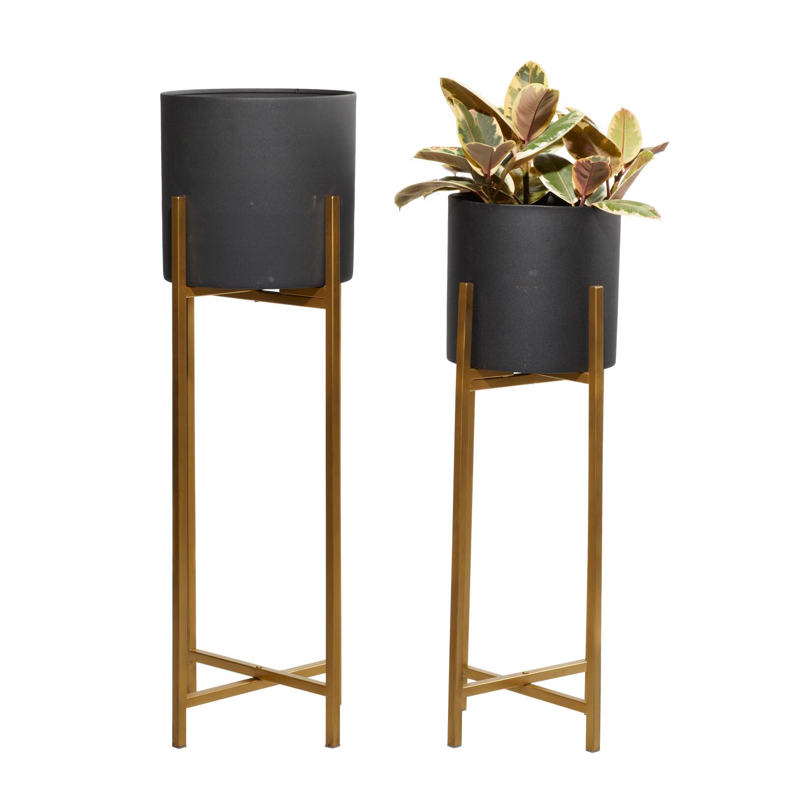 Black Metal Contemporary Stand Planter Set