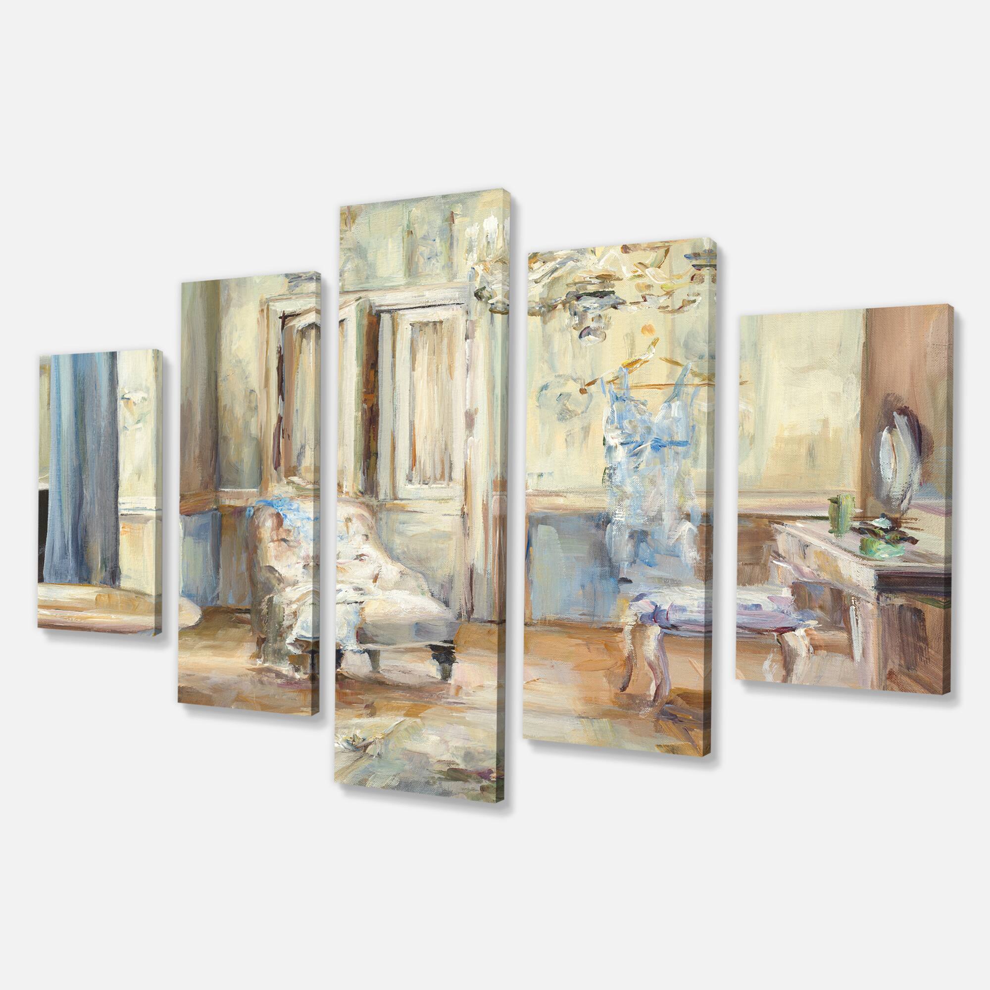 Designart - French Boudoir Bath I - Traditional Bathroom Premium Canvas Wall Art