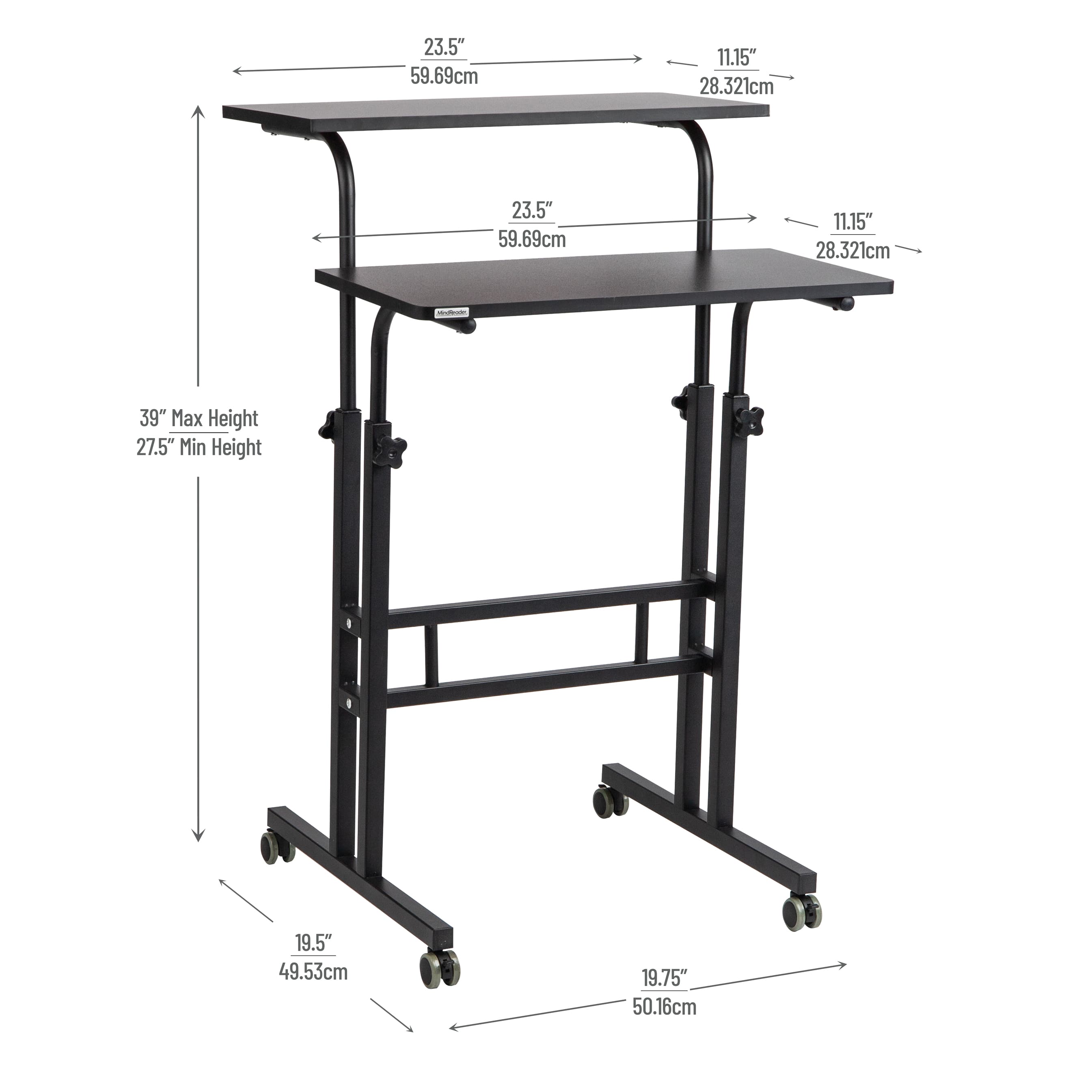 Mind Reader Black Mobile Sitting or Standing Desk