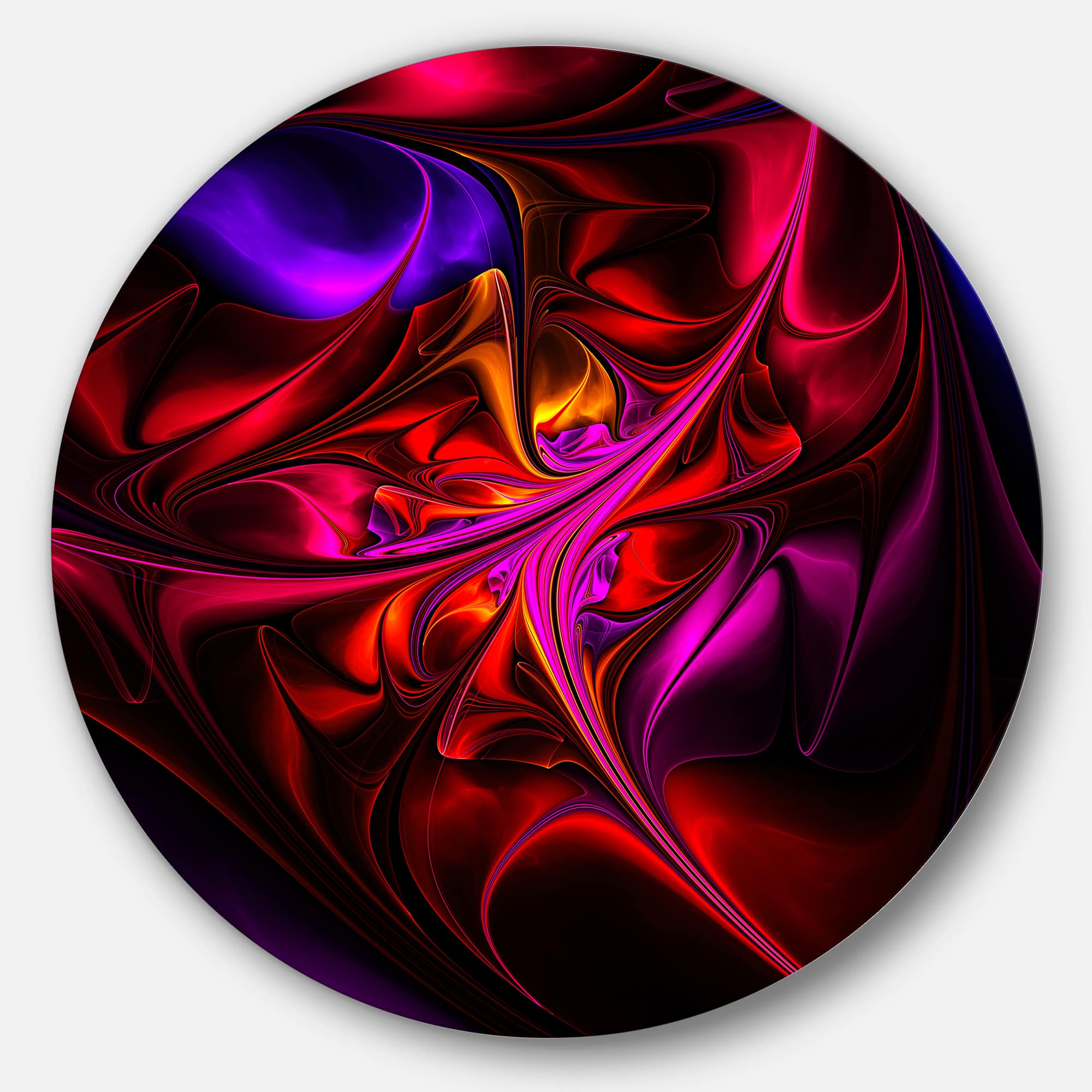 Designart - Multi Colored Magenta Stained Glass&#x27; Floral Metal Circle Wall Art