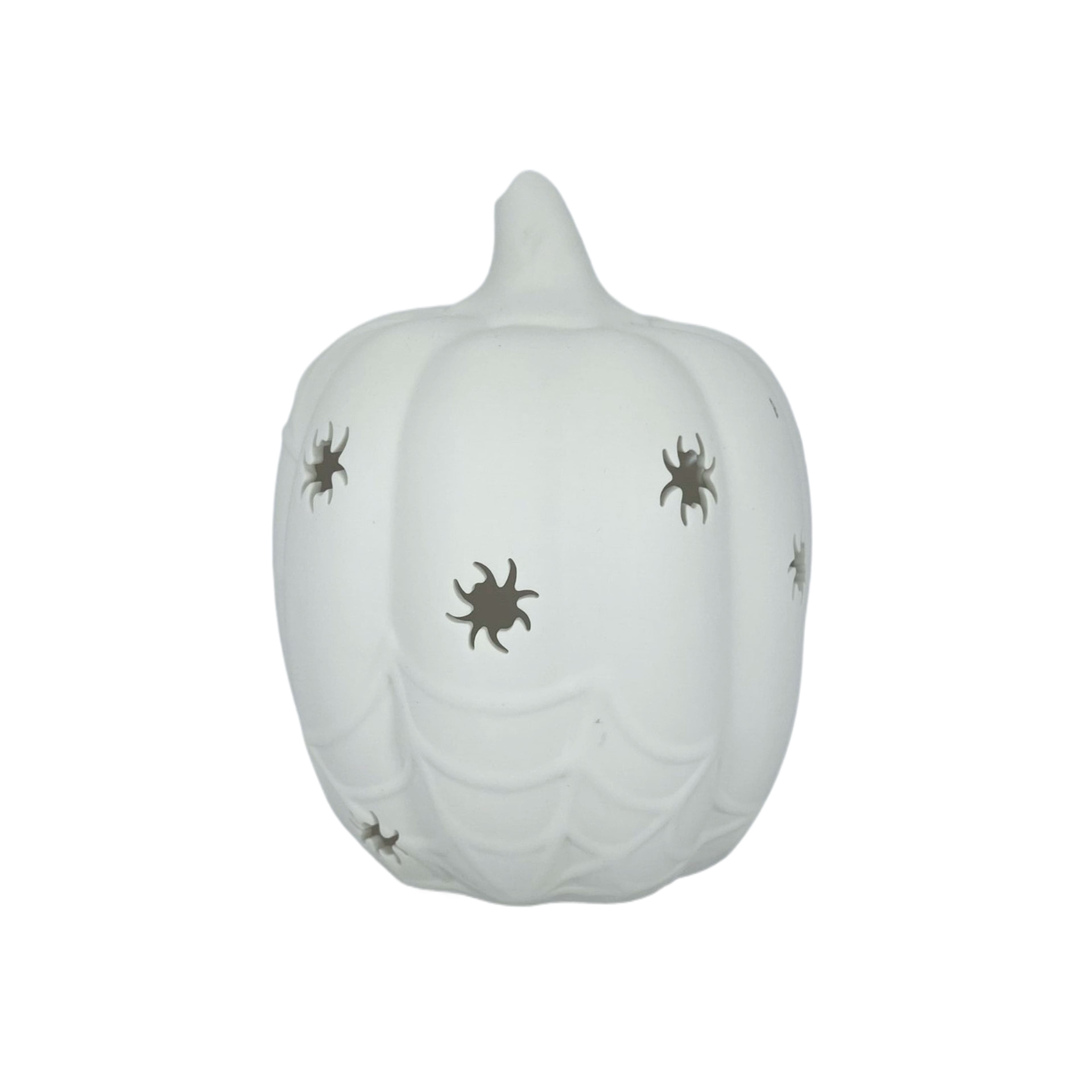 7.25&#x22; DIY Ceramic LED Pumpkin with Spiders D&#xE9;cor by Make Market&#xAE;