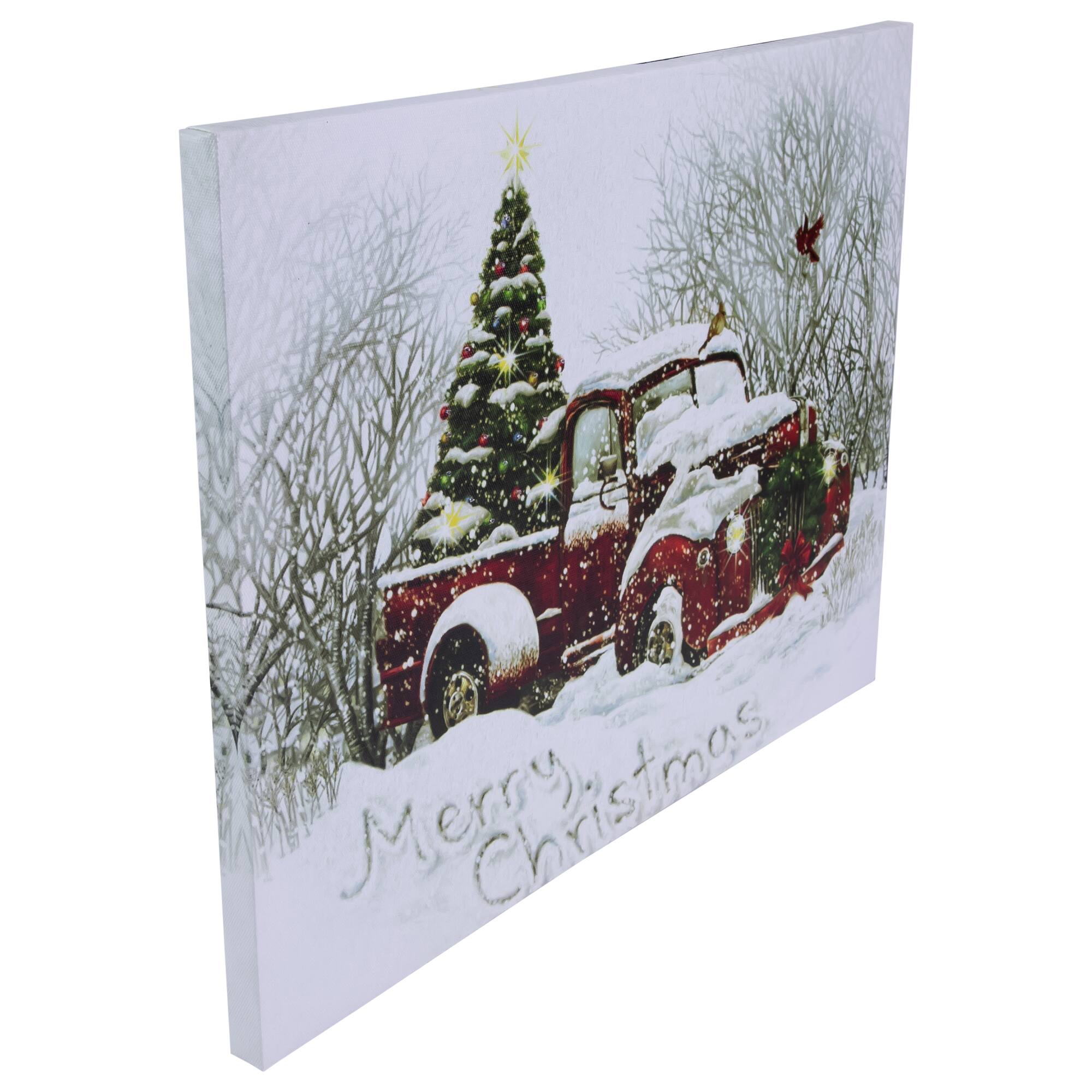 LED Lighted Truck &#x26; Tree Christmas Canvas Wall Art