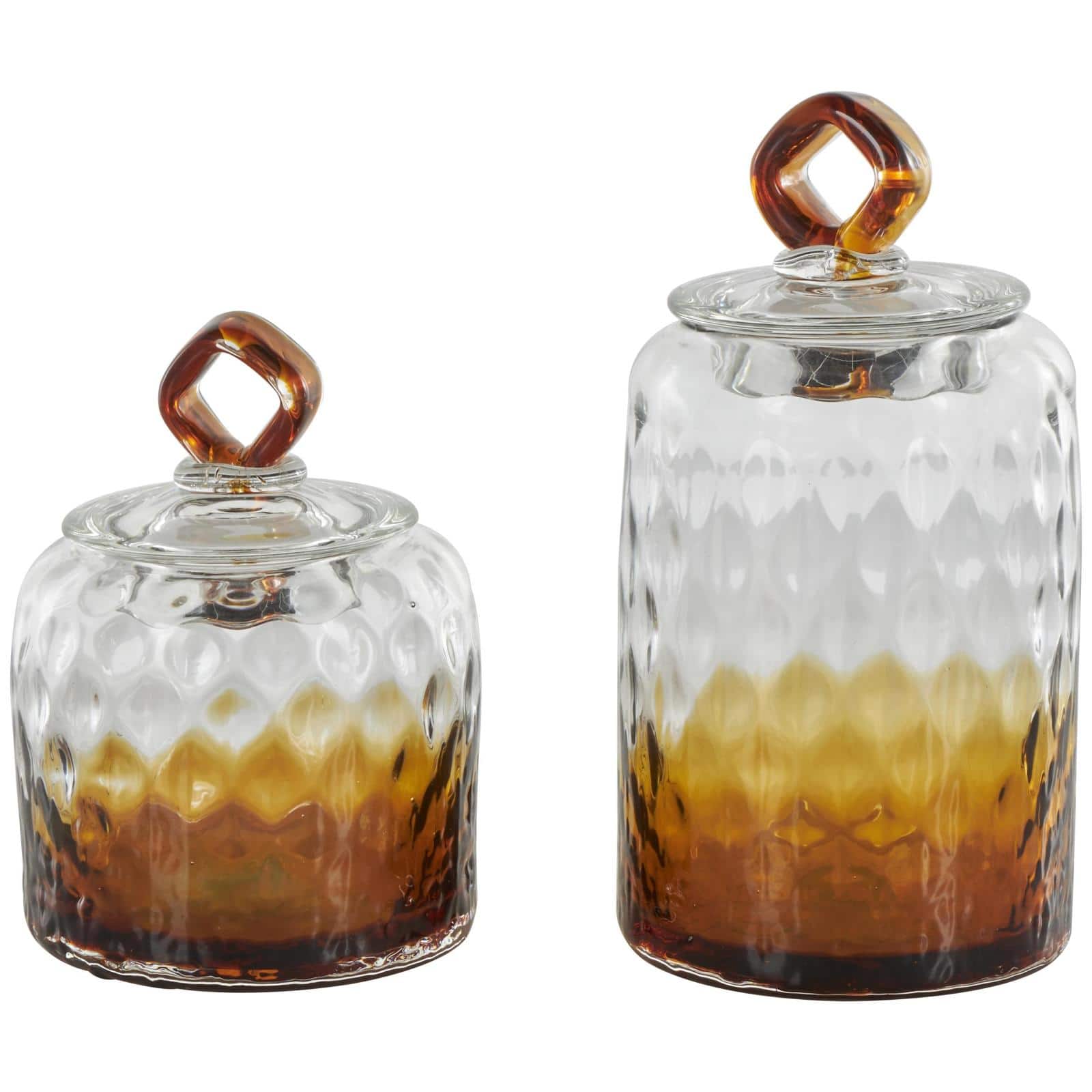 Glass Geometric Faceted Ombre Decorative Jars with Diamond Knobs, 2ct.
