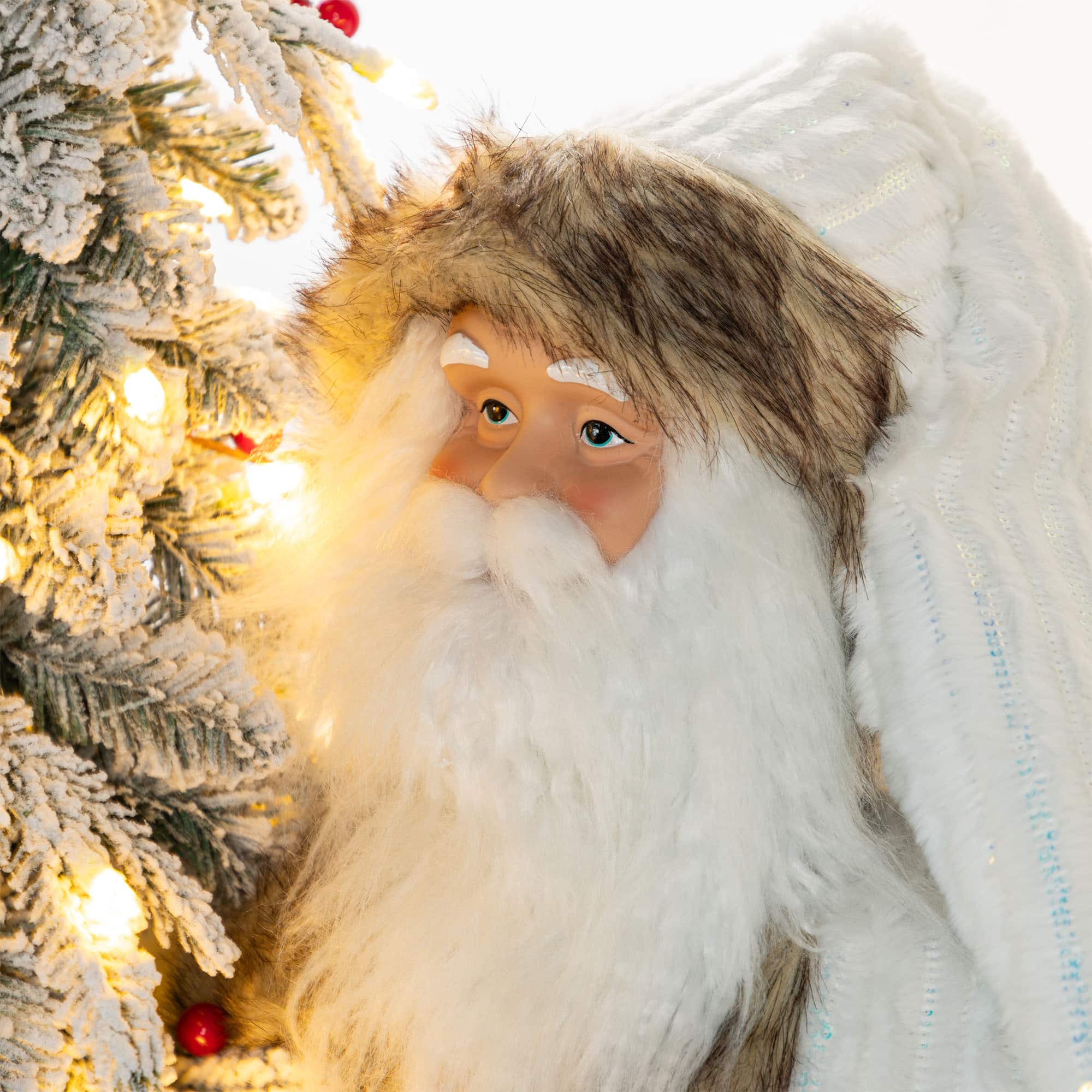Glitzhome&#xAE; 4FT Oversized Christmas Woodland Santa with 5FT Lighted Flocked Artificial Christmas Tree