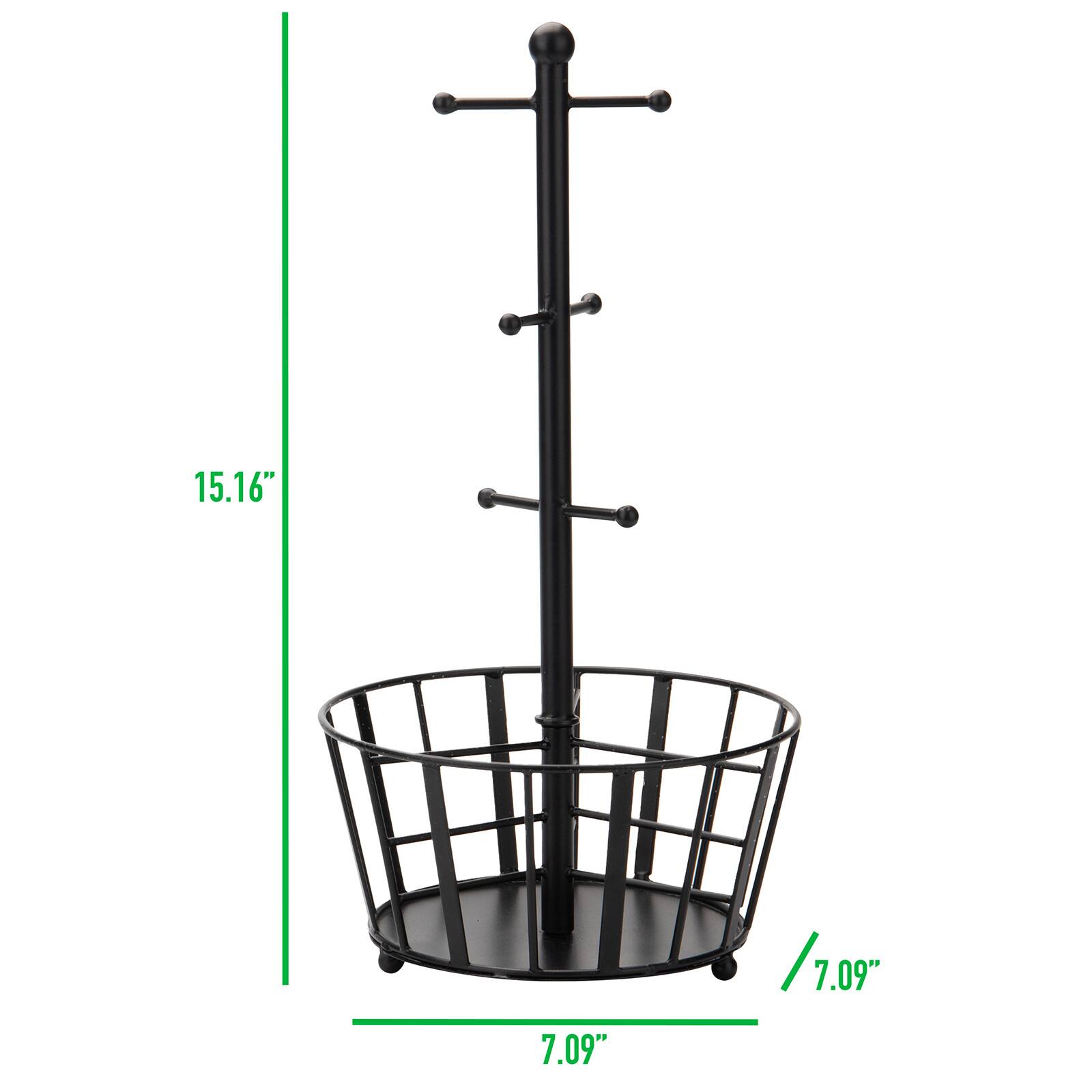 Mind Reader Black Countertop Mug Tree Cup Rack & Single Serve Coffee Pod Storage