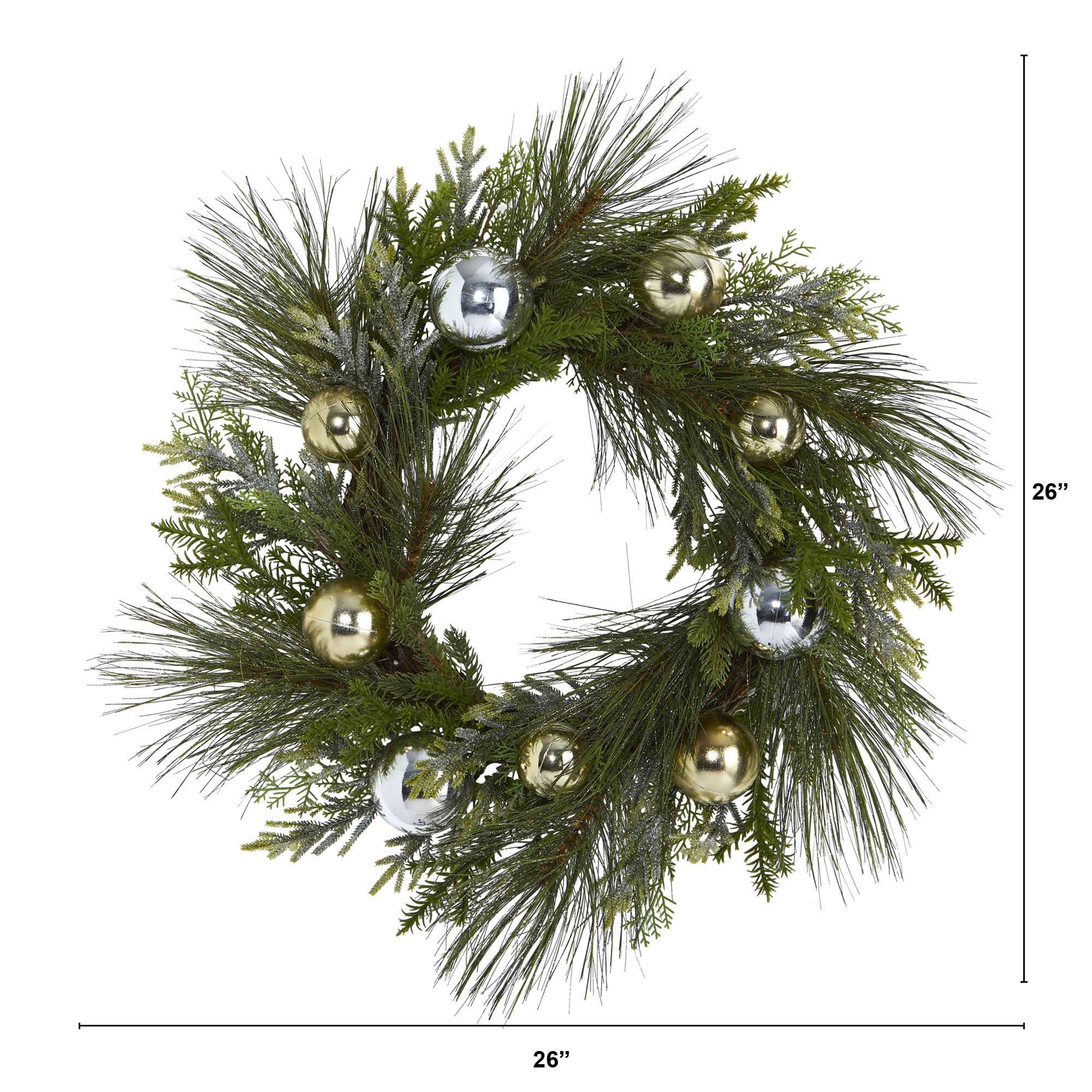 26&#x22; Sparkling Pine Wreath with Ornaments