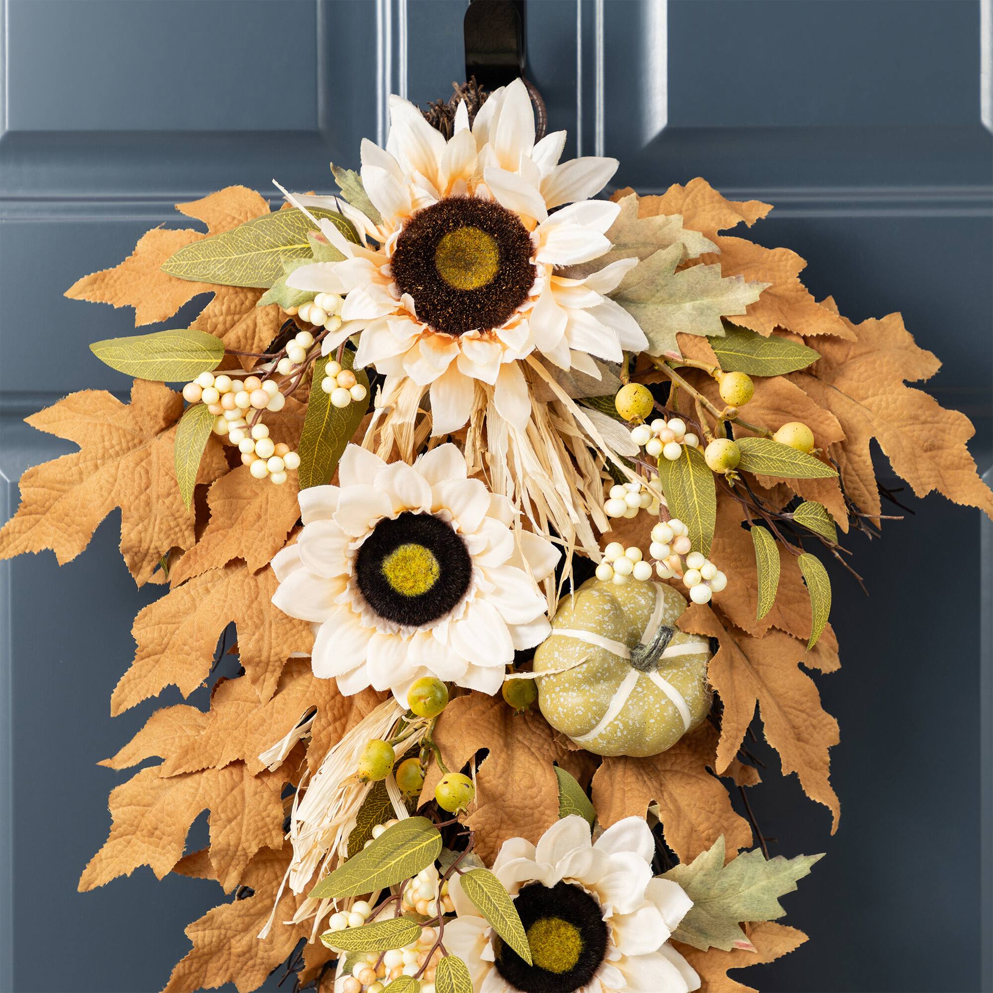 Glitzhome® 28" Fall Neutral Sunflower, Pumpkin and Leaf Swag