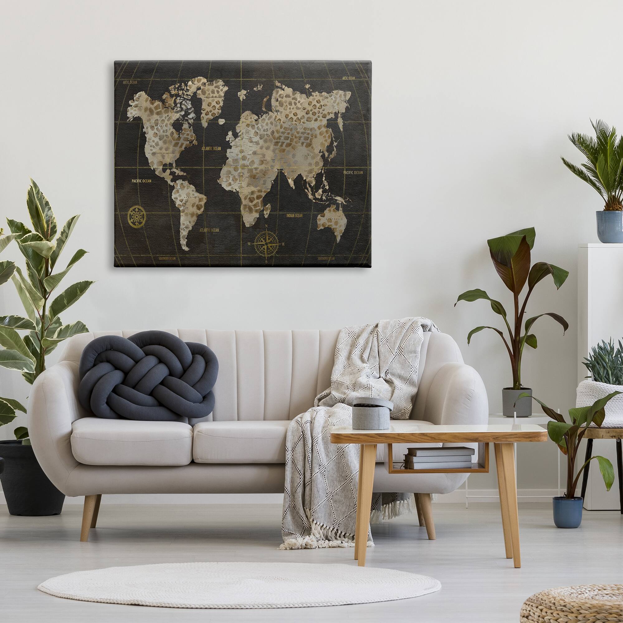 Stupell Industries Giraffe Animal Pattern Atlas Map Compass Canvas Wall Art