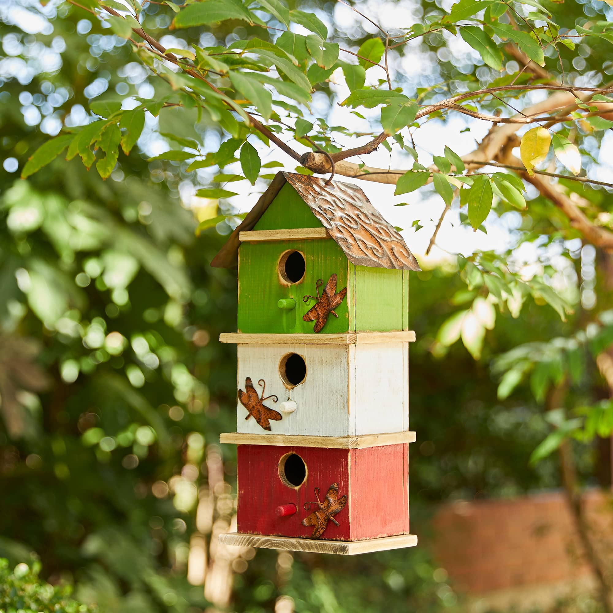 Glitzhome® 13.75" 3-Tier Distressed Wood Birdhouse