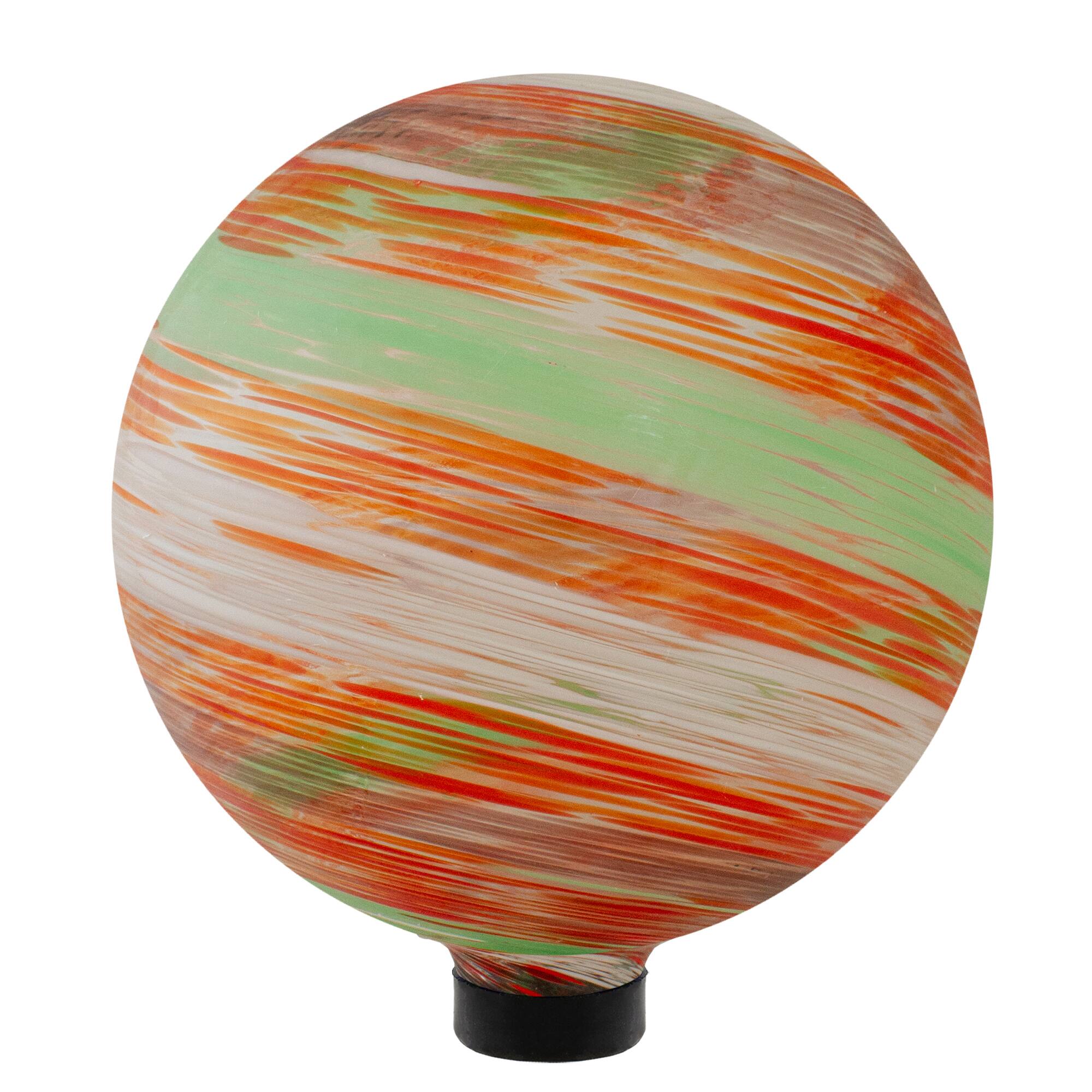 10" Orange & Green Swirl Designed Outdoor Garden Gazing Ball