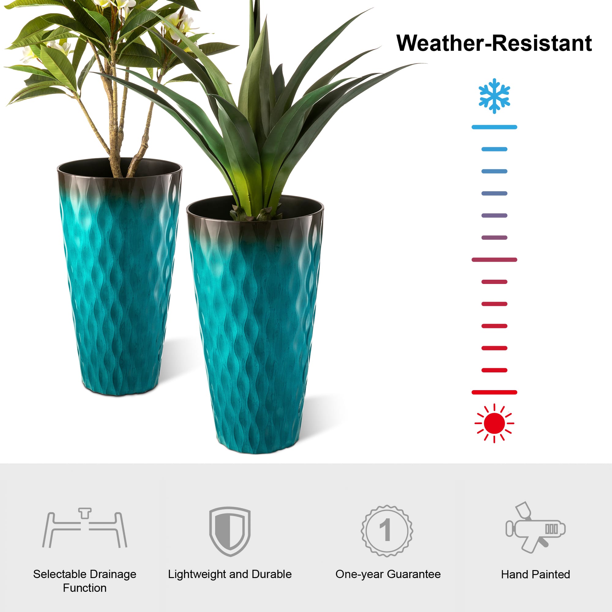 Glitzhome® 23.75" Oversized Wavy Texture Tall Plastic Planters, 2ct.