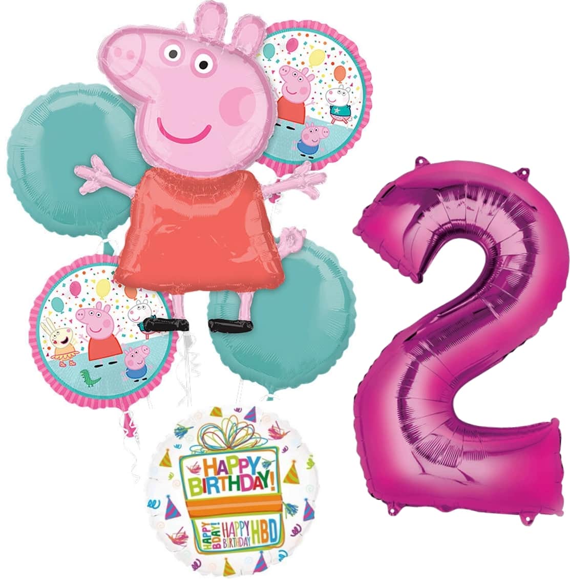 Peppa Pig Birthday 7-Piece Foil Balloon Bouquet