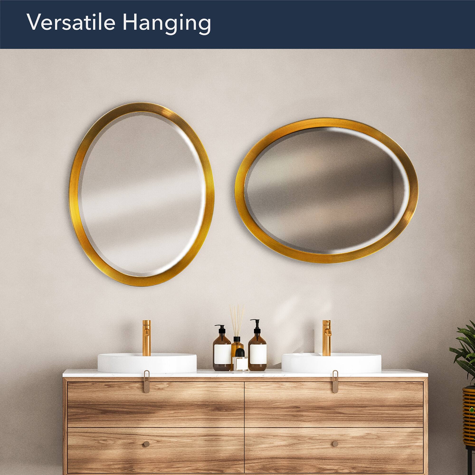 Head West Oval Brushed Gold Metal Framed Bathroom Mirror - 29" x 23"