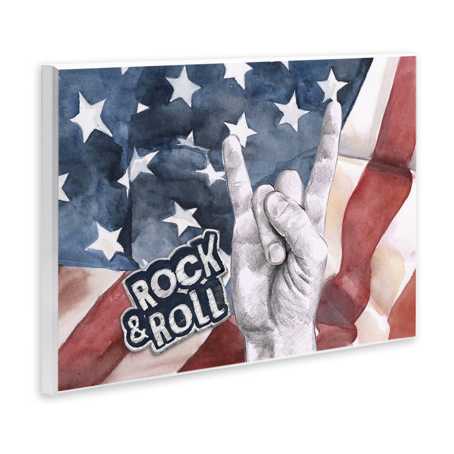 Stupell Industries Rock And Roll Hand And American Flag Design Wall Plaque Art