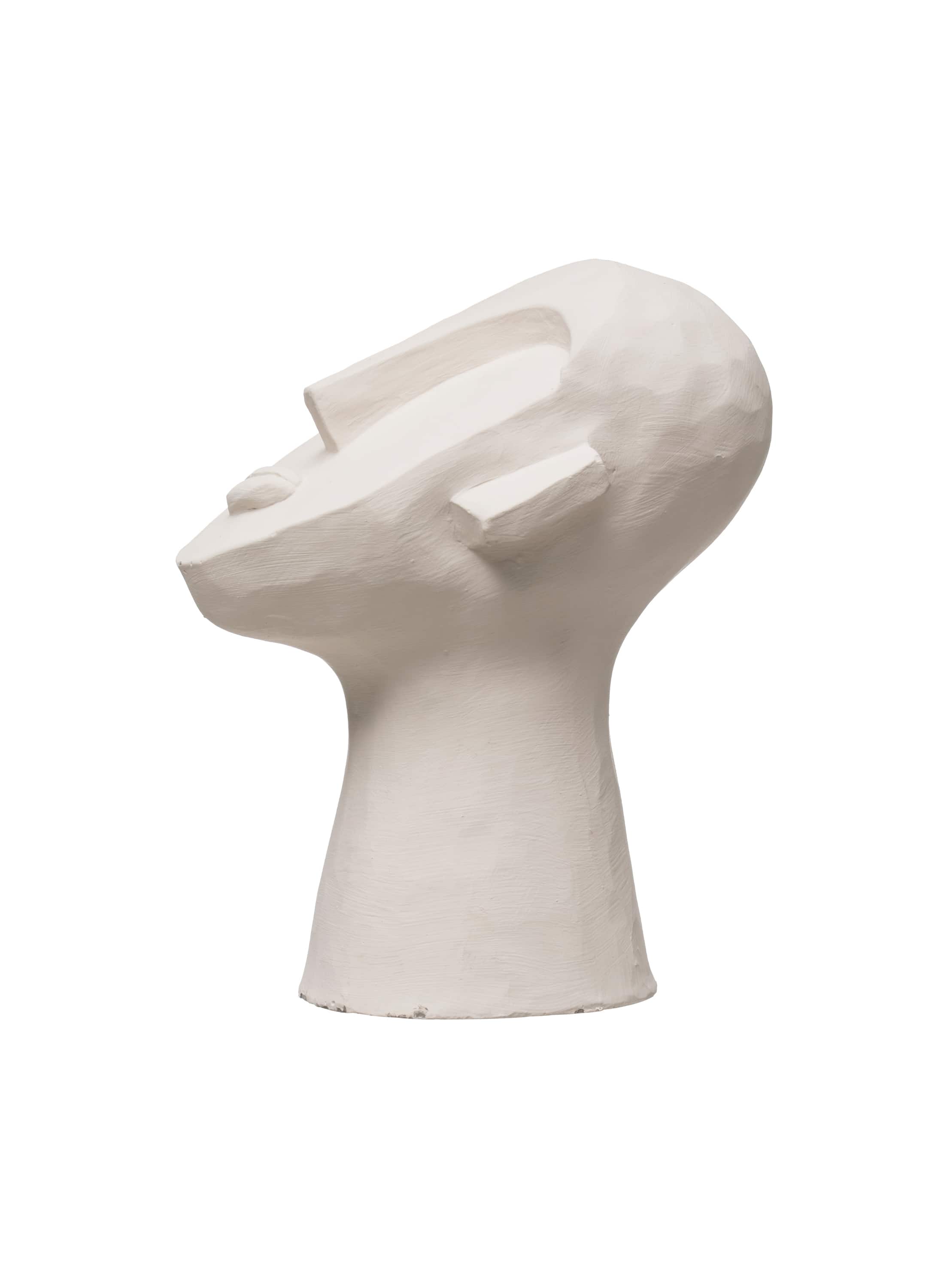 9&#x22; White Cement Face Sculpture