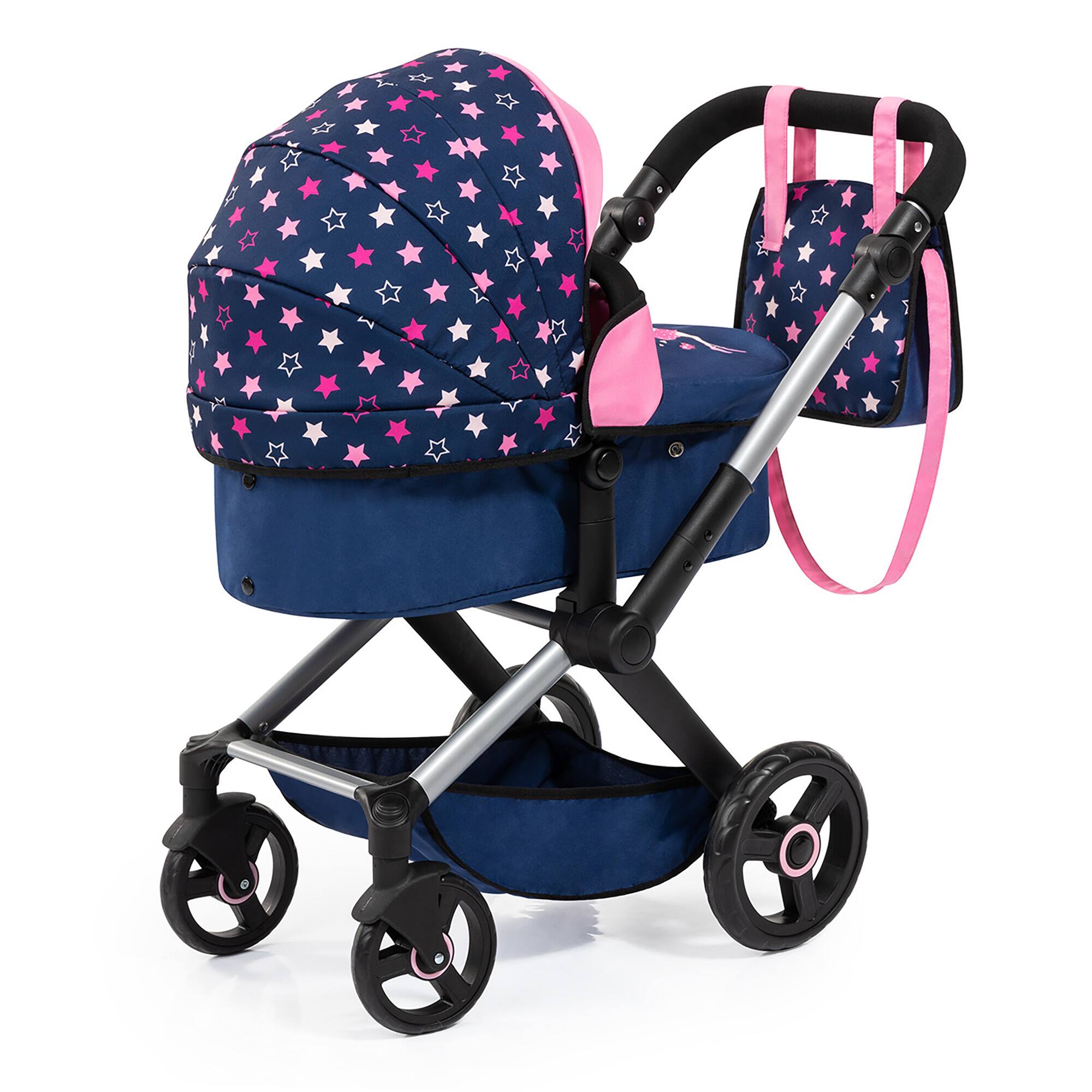 Bayer Design Xeo Blue & Pink Stars Doll Pram & Shoulder Bag Set
