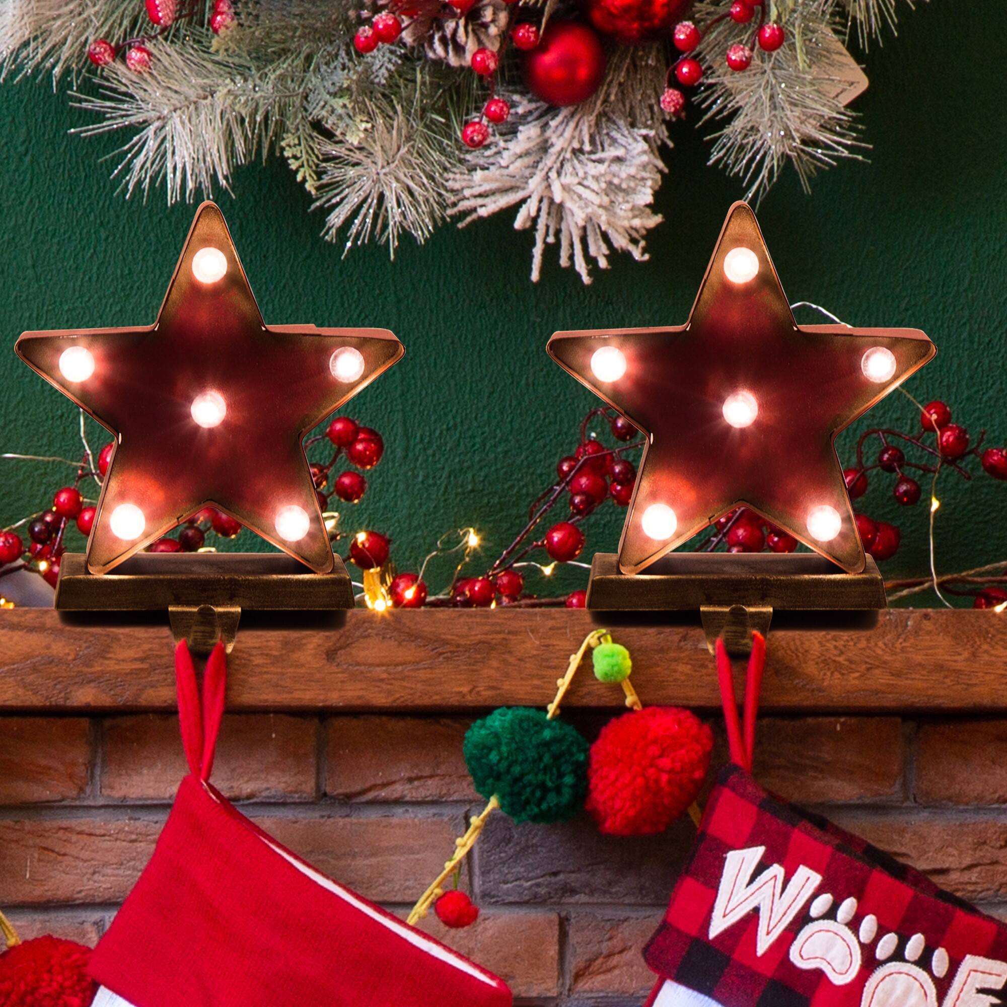 Glitzhome® 7" Marquee LED Star Stocking Holder Set Christmas