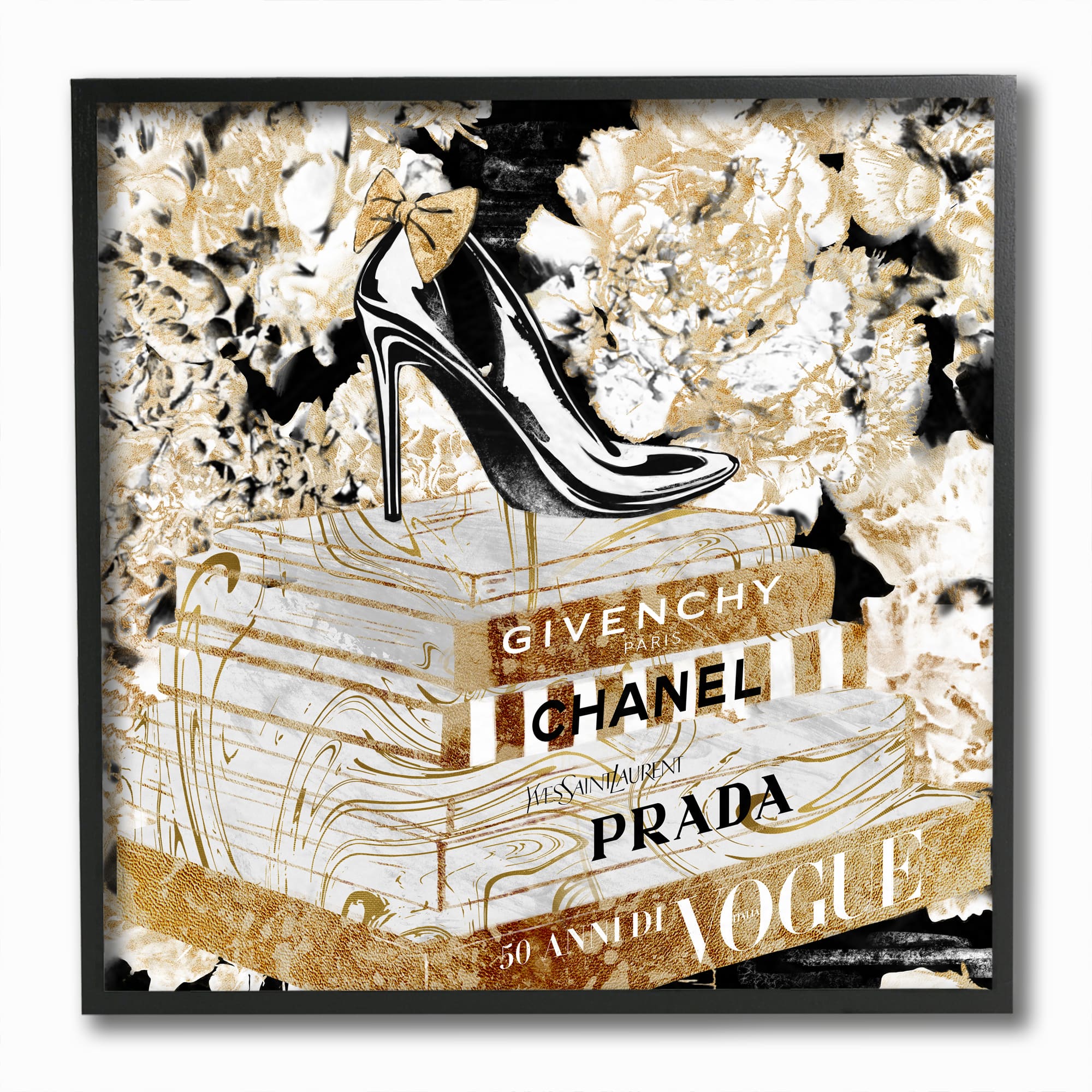 Stupell Industries Black & Gold Heels & Books Wall Accent with Black Frame
