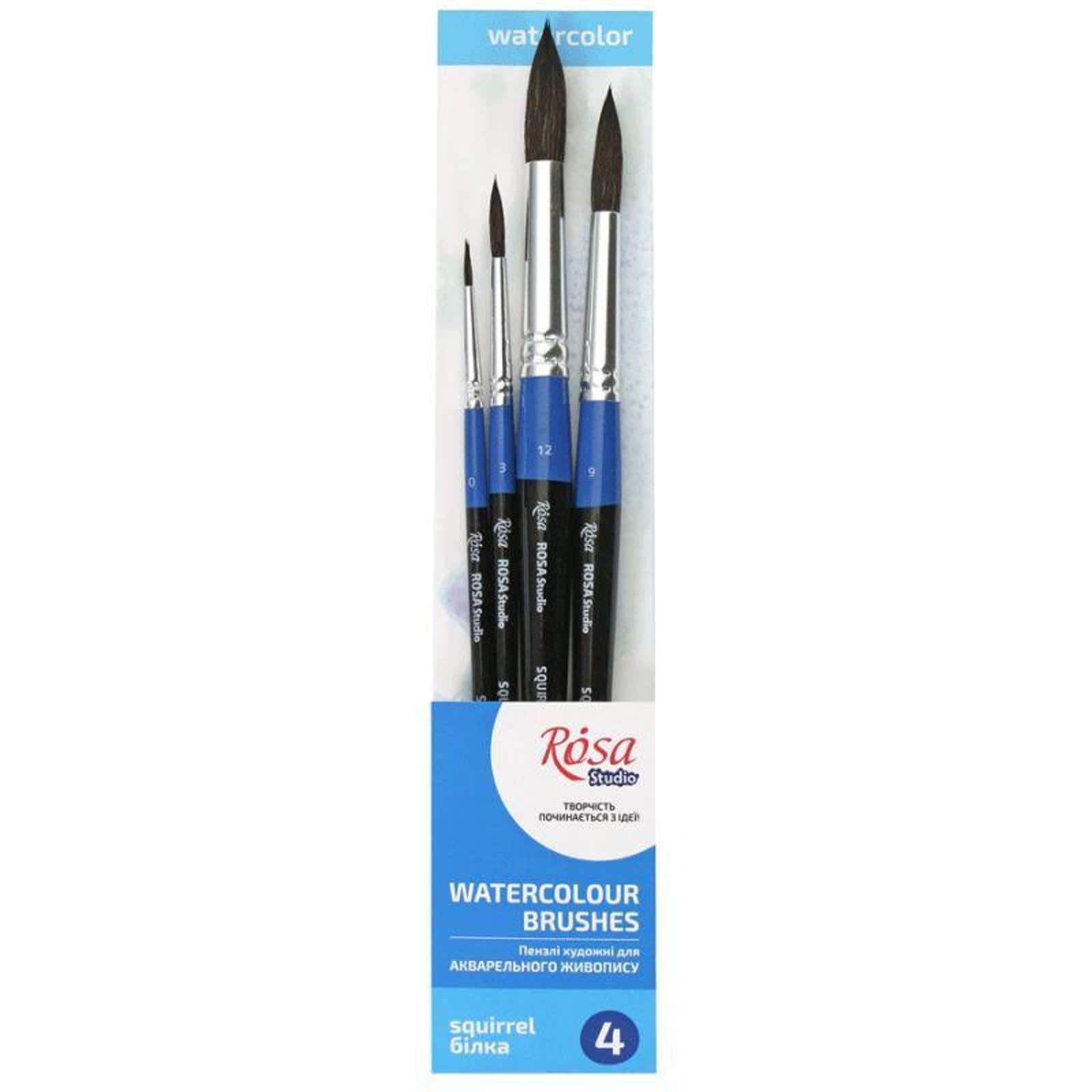 Rosa Studio 4 Piece Short Handle Squirrel Round Paint Brushes Set 15