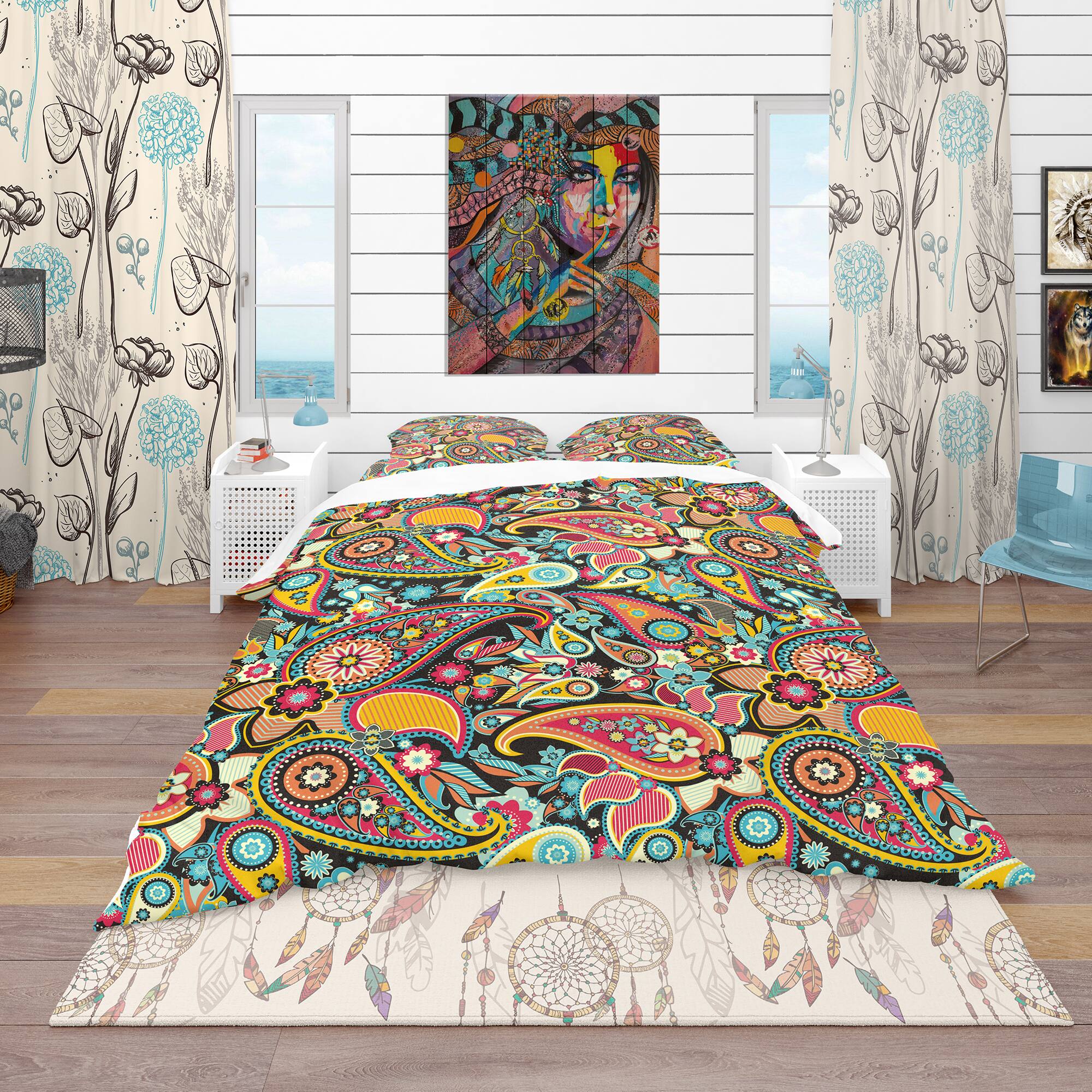 Designart &#x27;Traditional Asian Elements Paisley&#x27; Bohemian &#x26; Eclectic Bedding Set - Duvet Cover &#x26; Shams