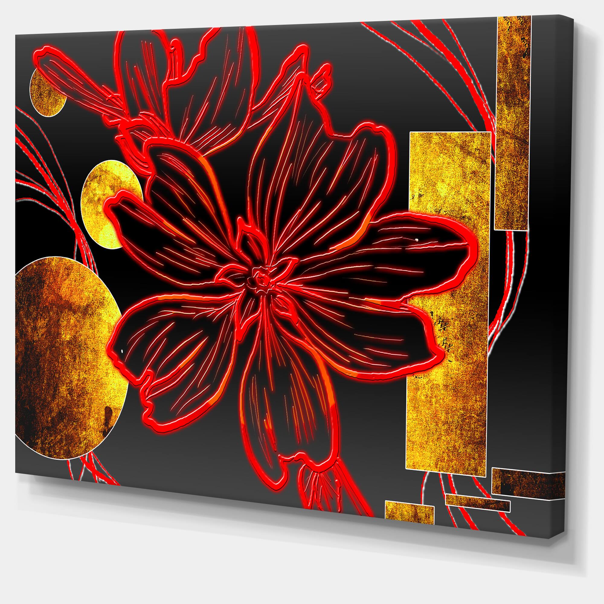 Designart - Abstract Red Flower Painting - Large Floral Canvas Art Print